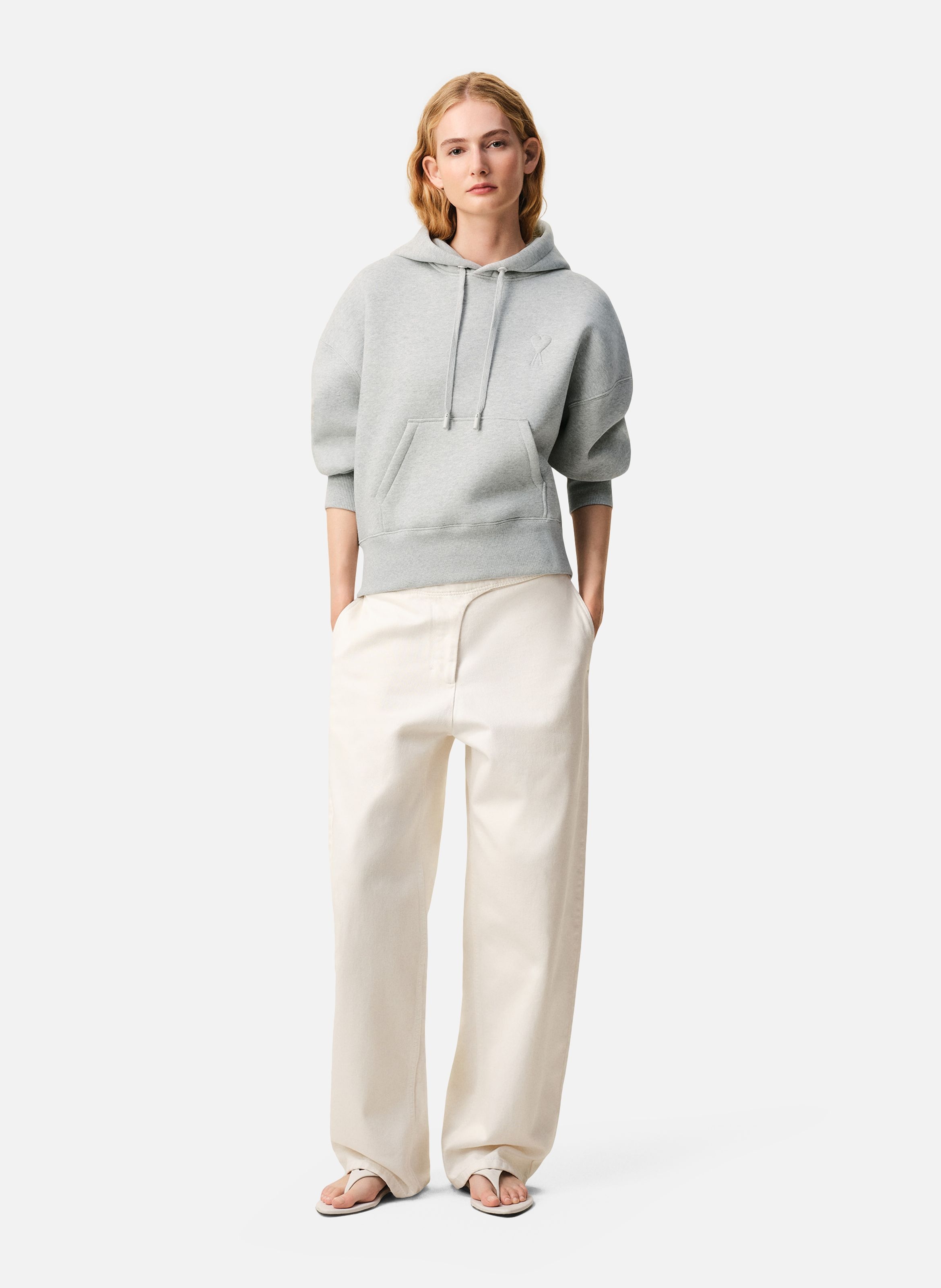 Hoodie ami de coeur embossé unisexe en coton AMI PARIS Gris