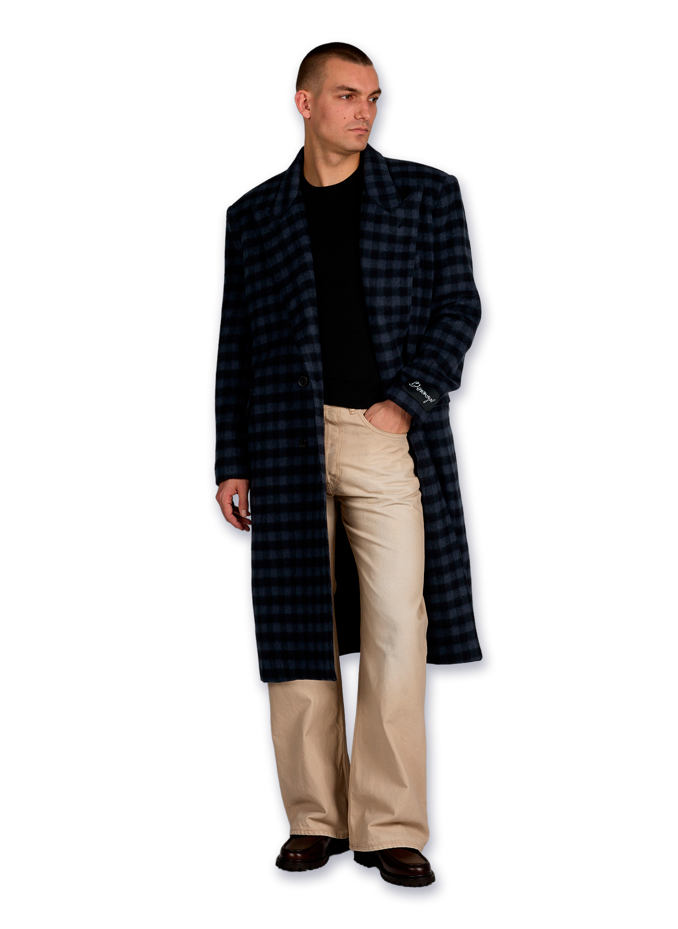 Long checkered coat in blended cotton BENJAMIN BENMOYAL Blue