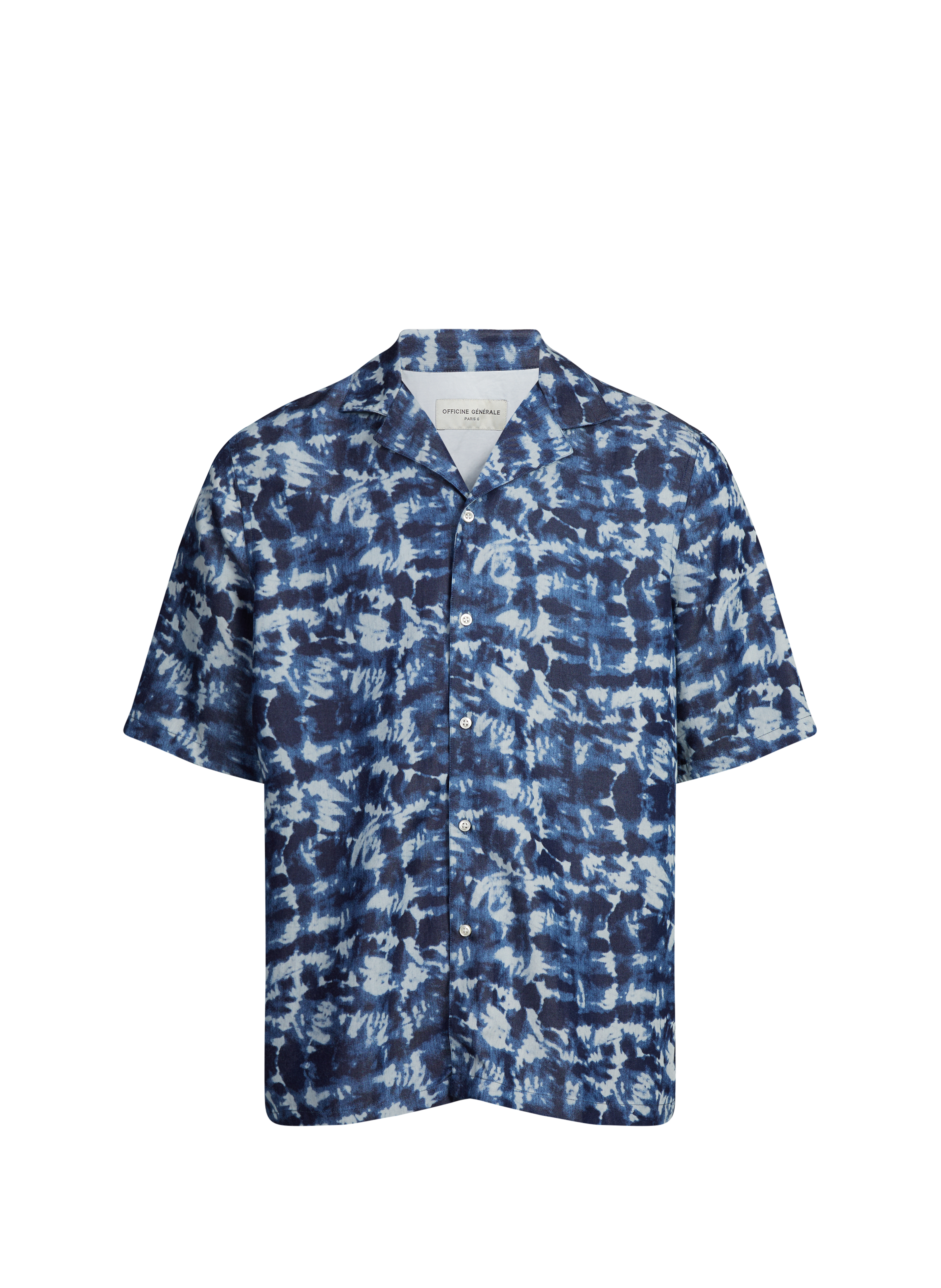 Printed straight shirt with short sleeves OFFICINE GENERALE Blue