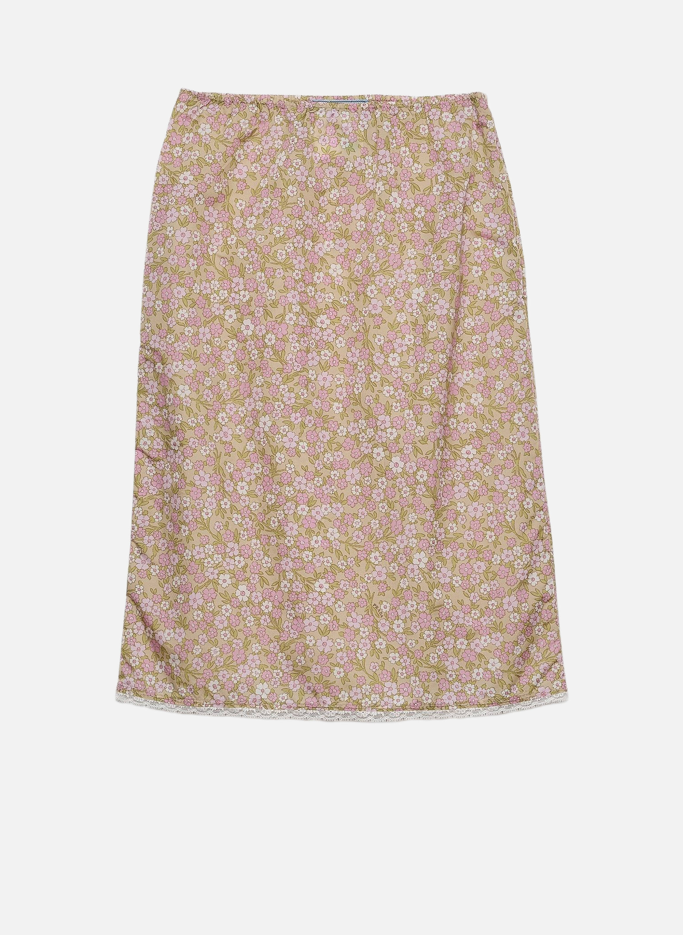 Jupe mi-longue en re-nylon à imprimé floral PRADA Rose