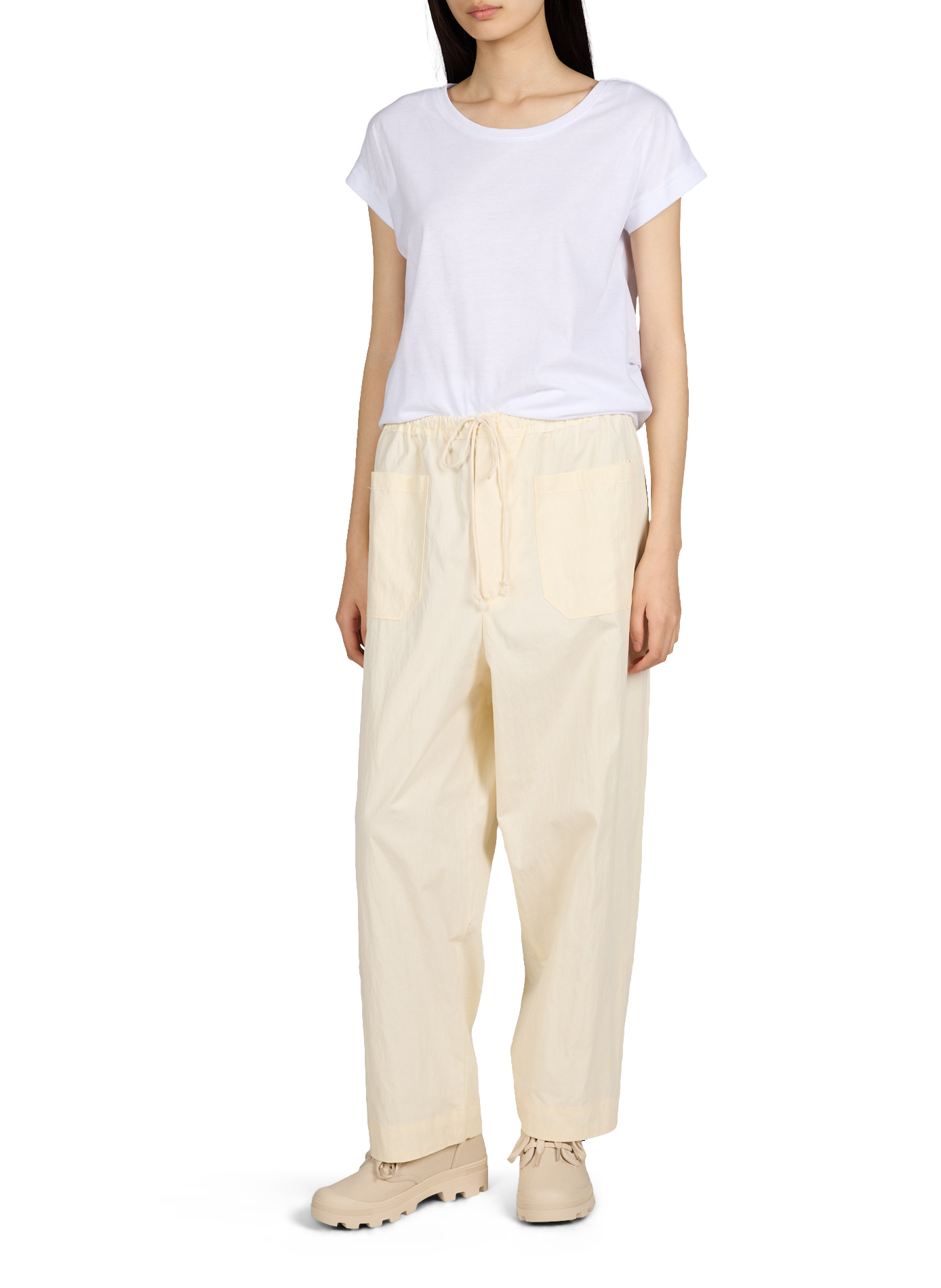 T-shirt uni col rond en coton mélangé VILA Blanc