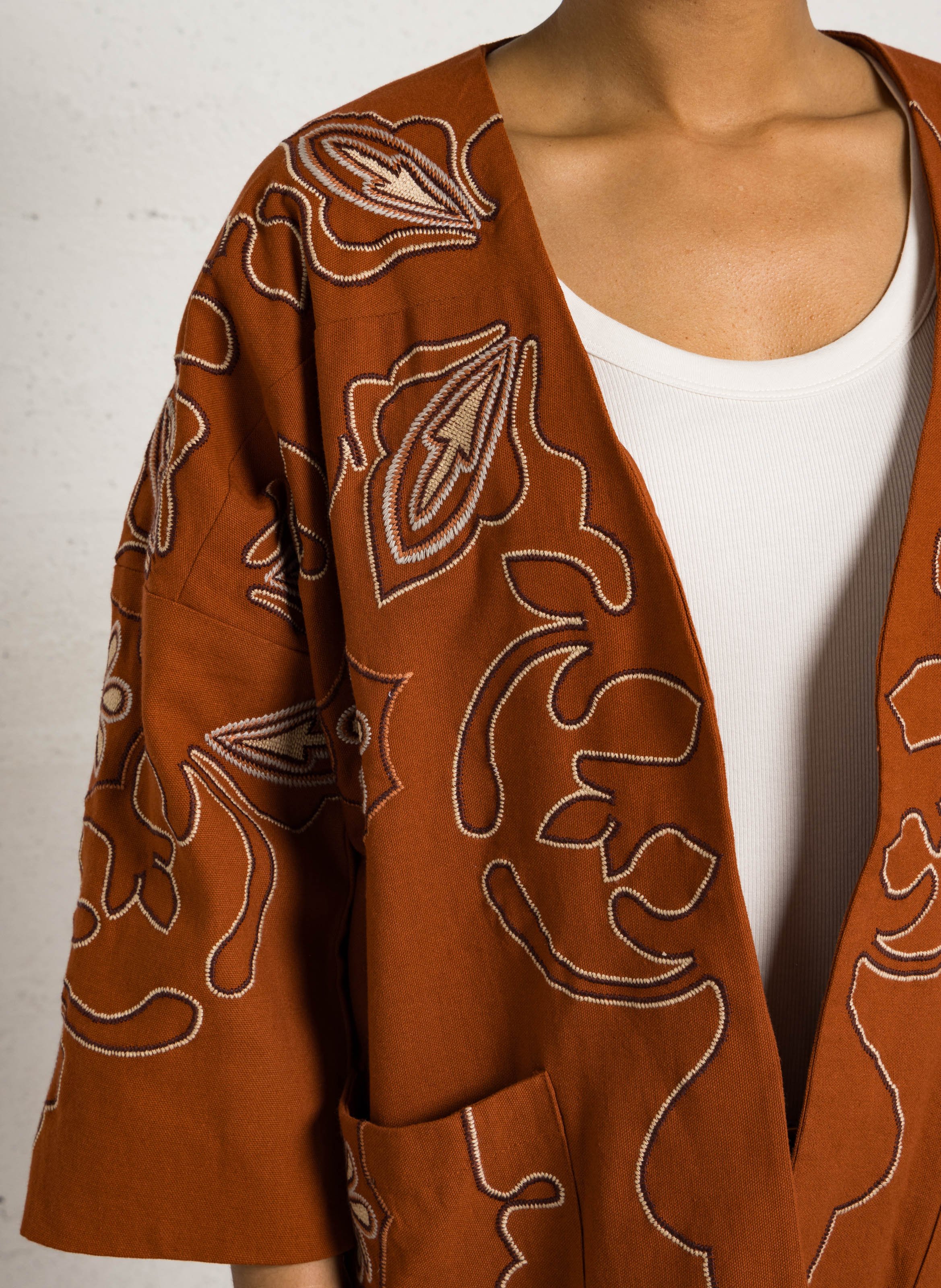 Veste droite manches 3/4 brodée virginia MAISON 123 Rouge