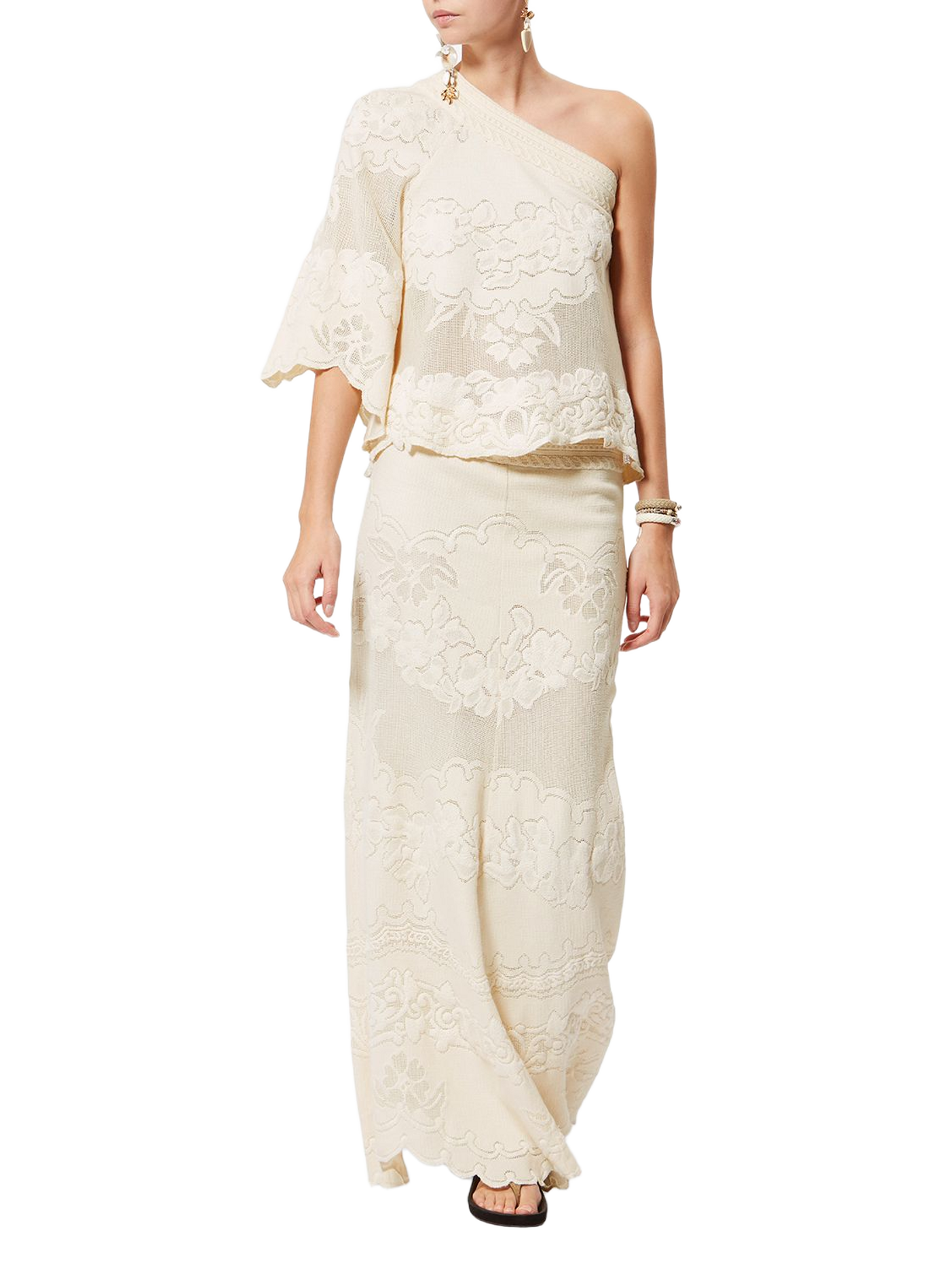 Asymmetrical floral embroidered jacquard cotton top ISABEL MARANT White