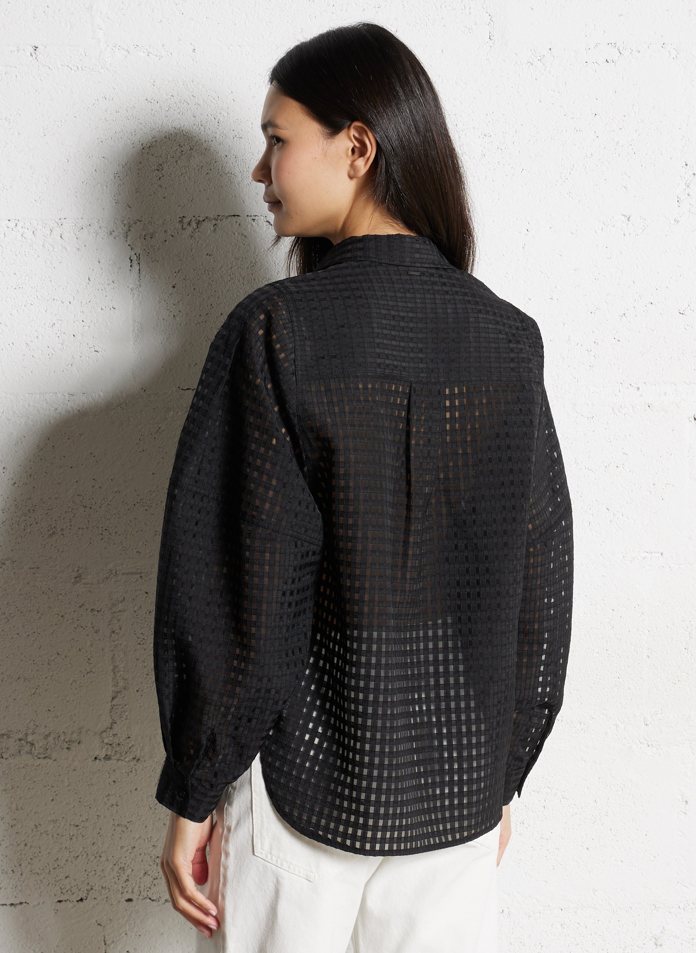 Chemise oversize col classique à carreaux IKKS Noir