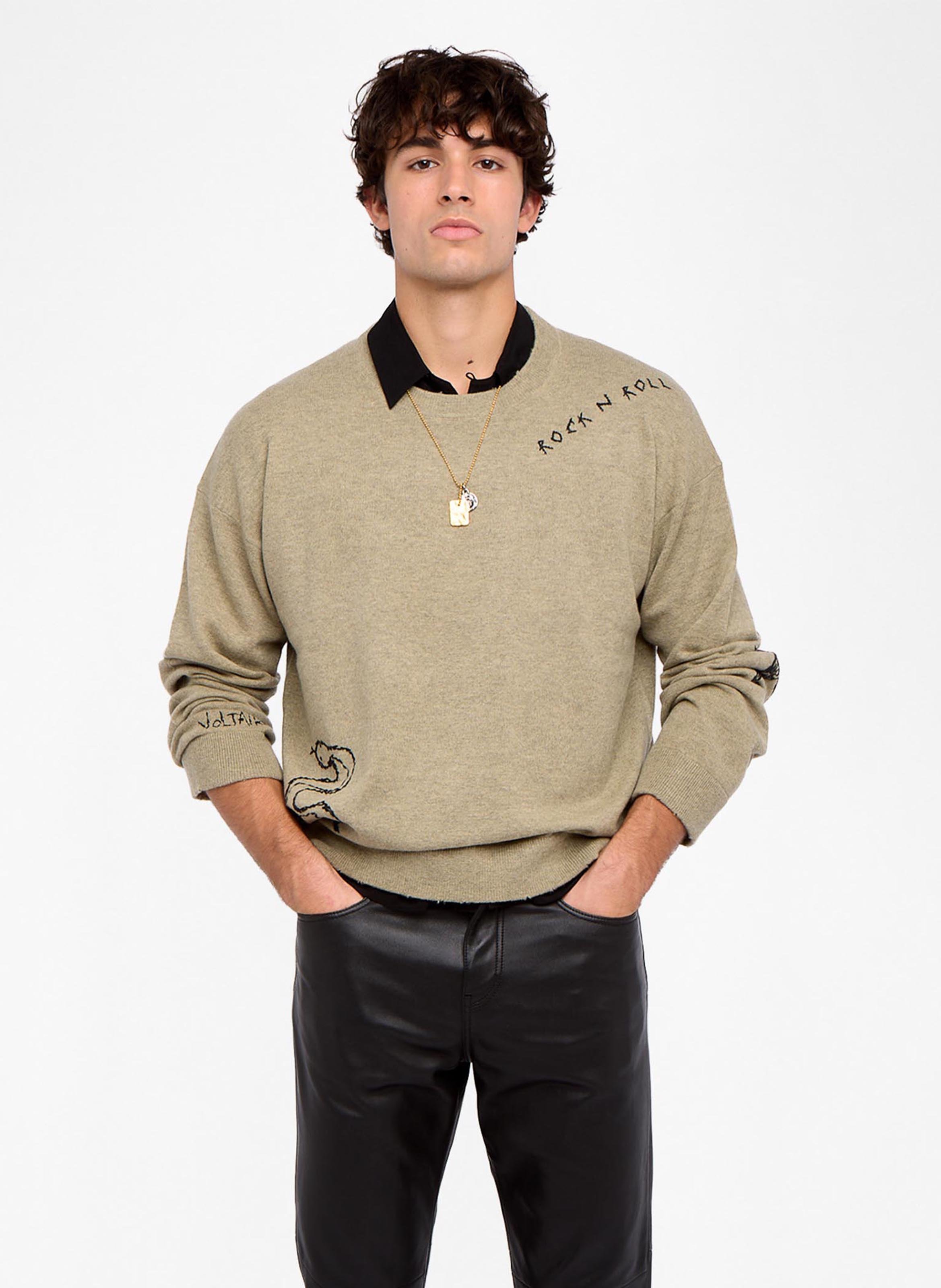 Marko embroidered round neck straight wool and cashmere sweater ZADIG&VOLTAIRE Green