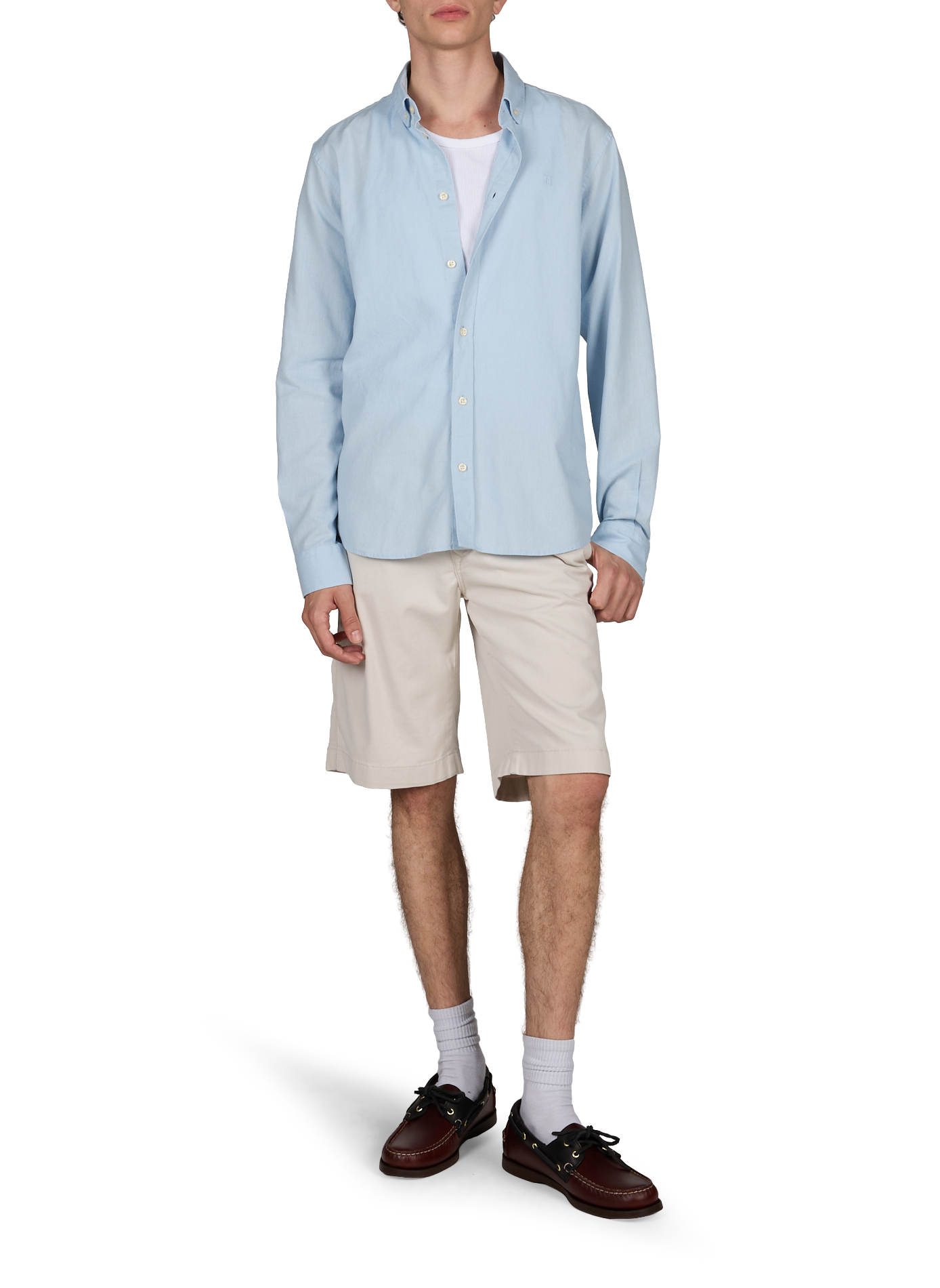Shirt with American collar in cotton and linen LES DEUX Blue