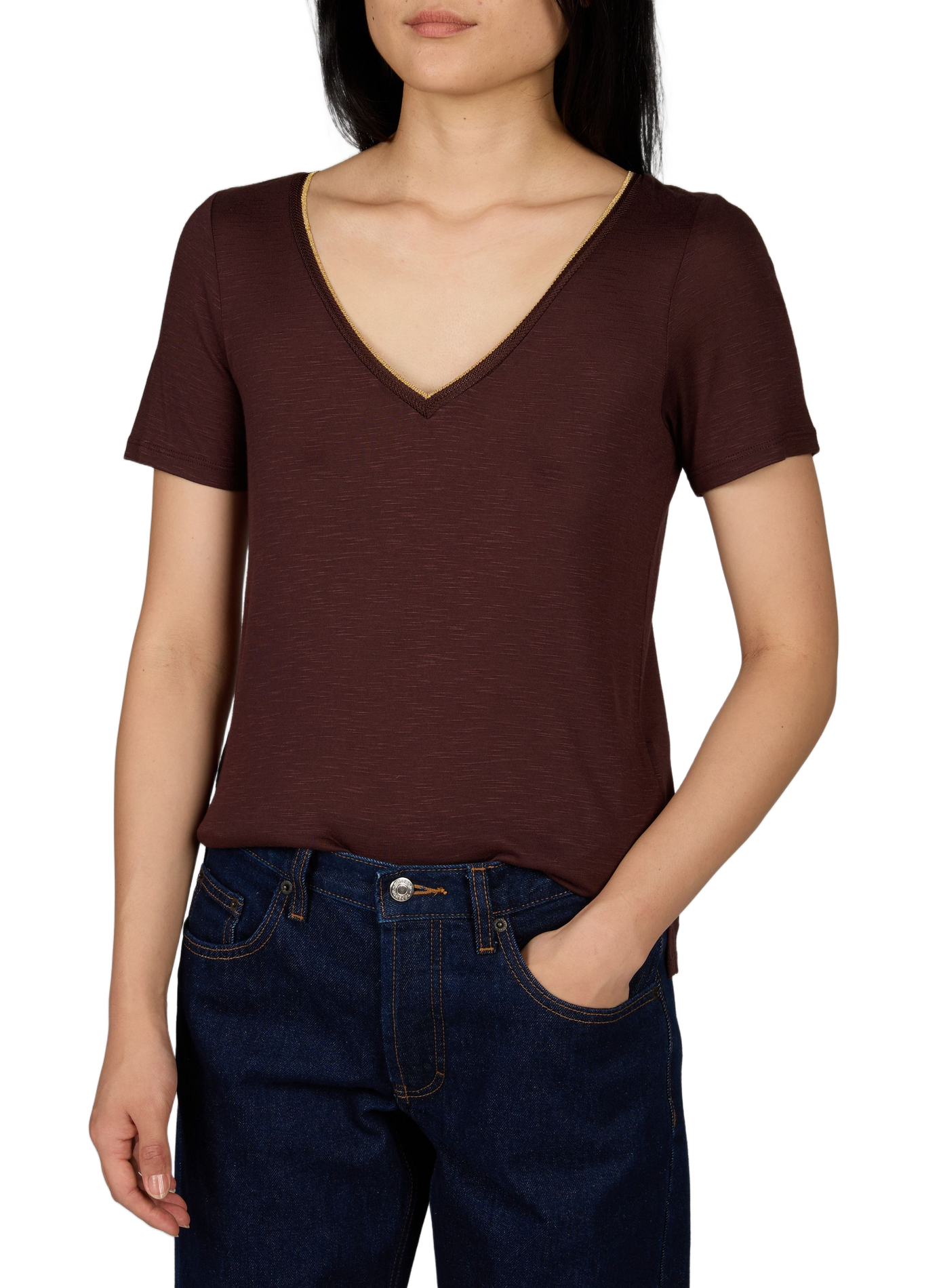 Vinoel V-neck T-shirt VILA Brown