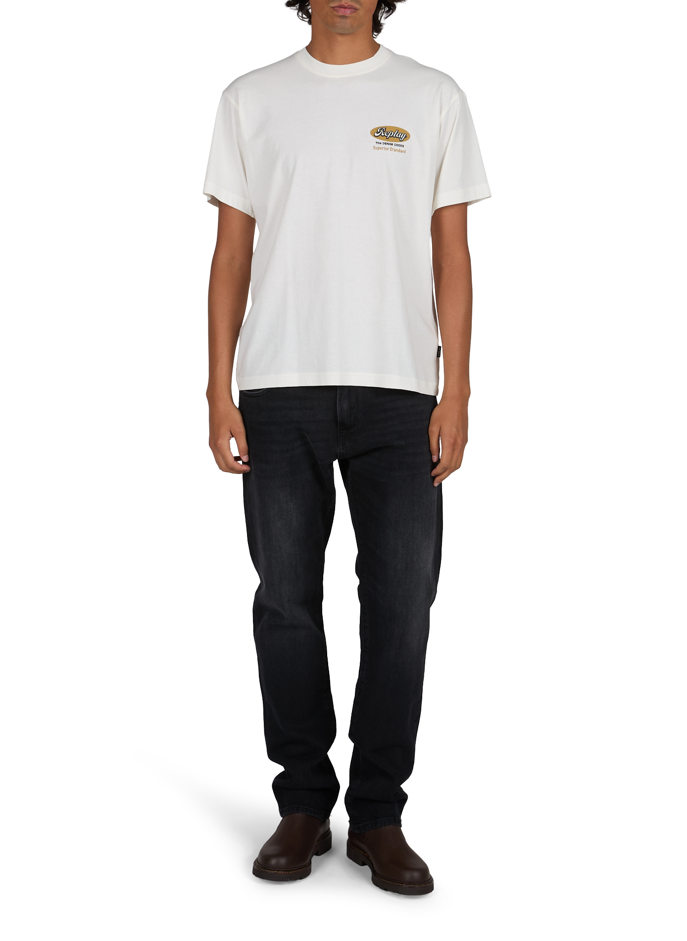 Gerader Baumwoll-T-Shirt mit Siebdruck REPLAY Beige