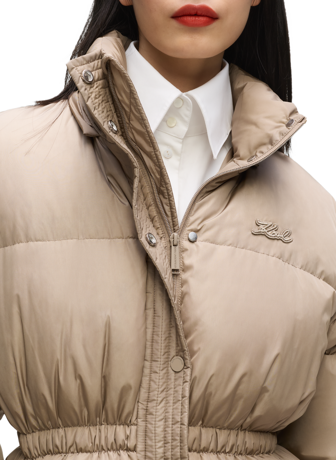 Doudoune cintrée col montant à capuche | Beige KARL LAGERFELD Femme