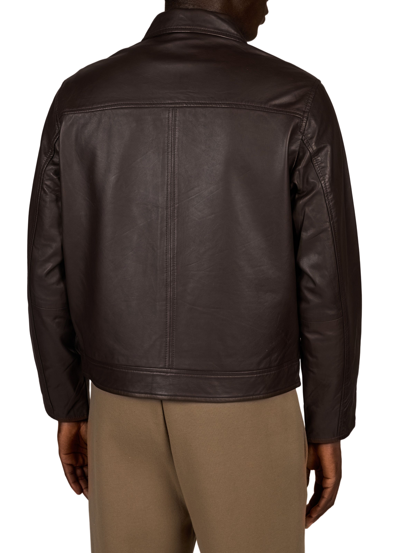 Straight zip-up leather jacket SELECTED Brown