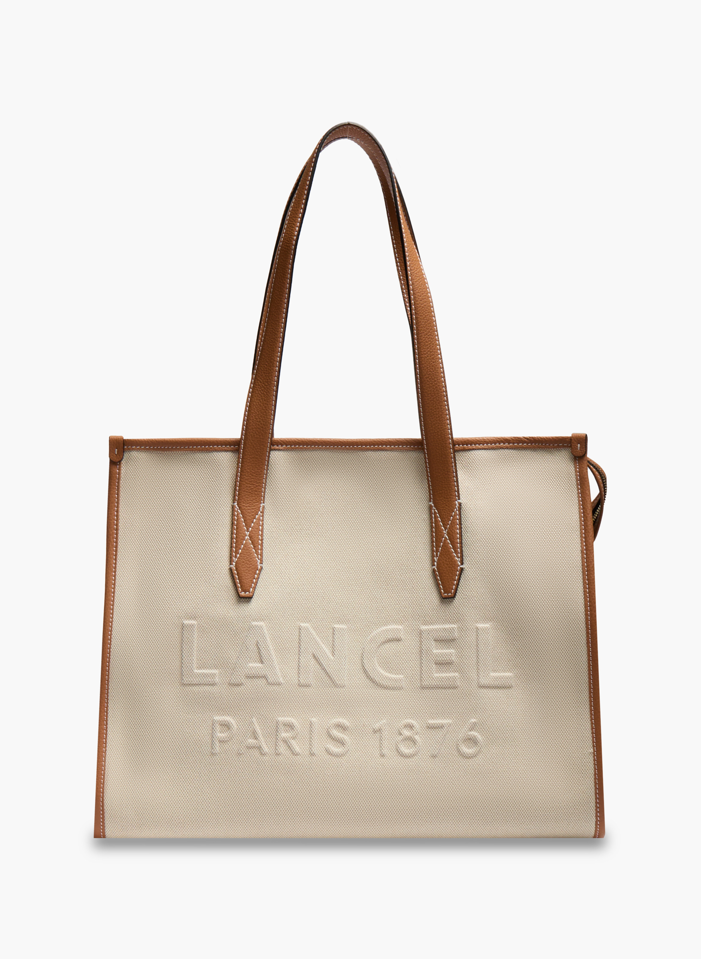 Sac cabas zippé l jour de lancel en coton LANCEL Beige