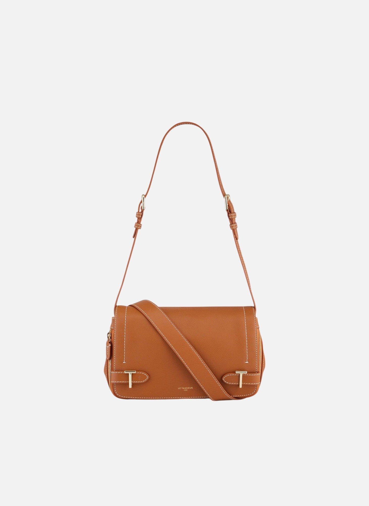 Petit sac bandoulière simone en cuir grainé LE TANNEUR Marron