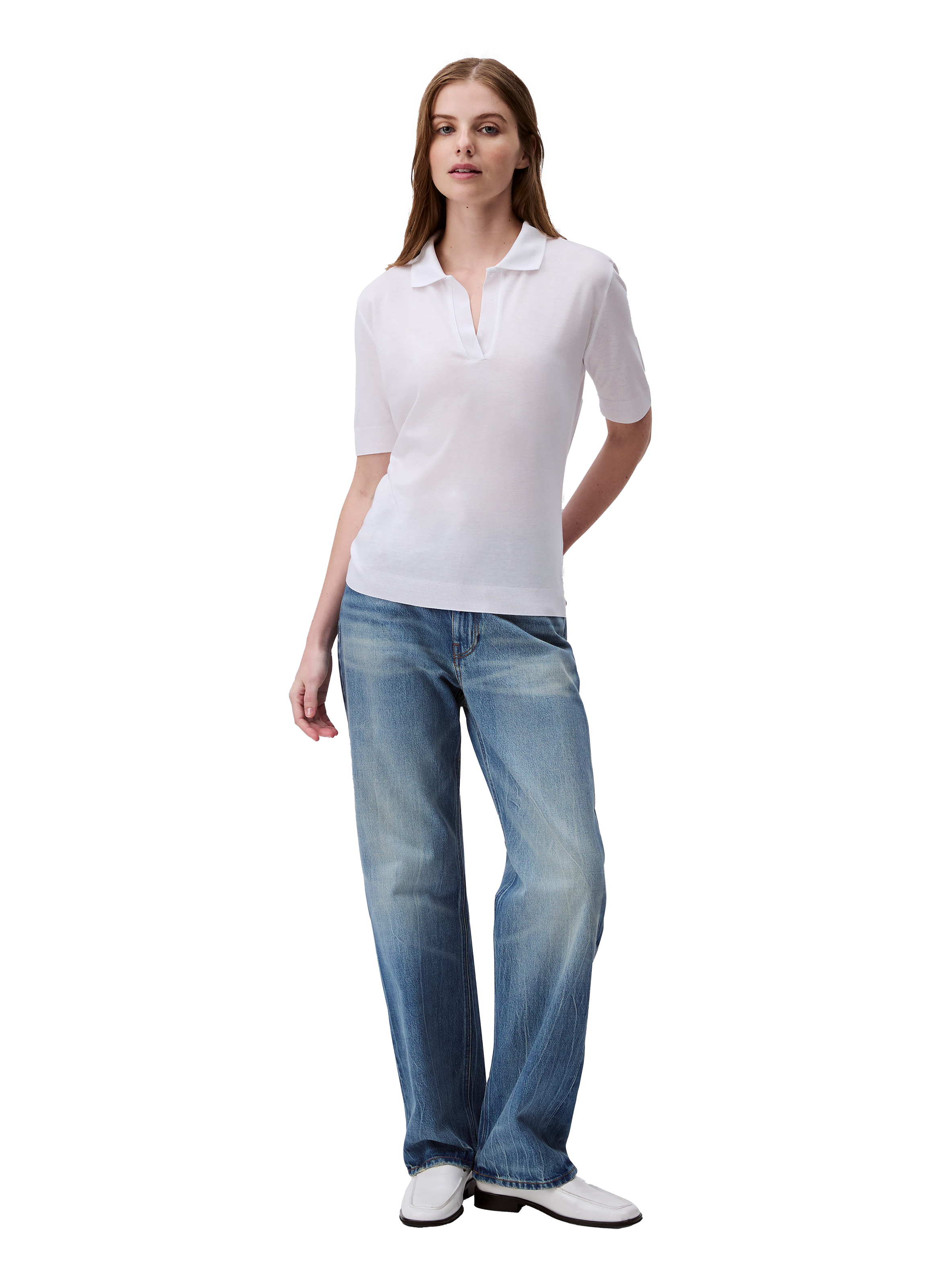 Polo col V CALVIN KLEIN Blanc