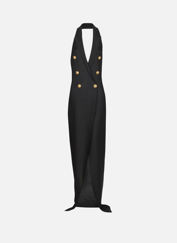 Robe longue dos-nu en maille Noir by BALMAIN BALMAIN Robe longue dos-nu en maille Noir