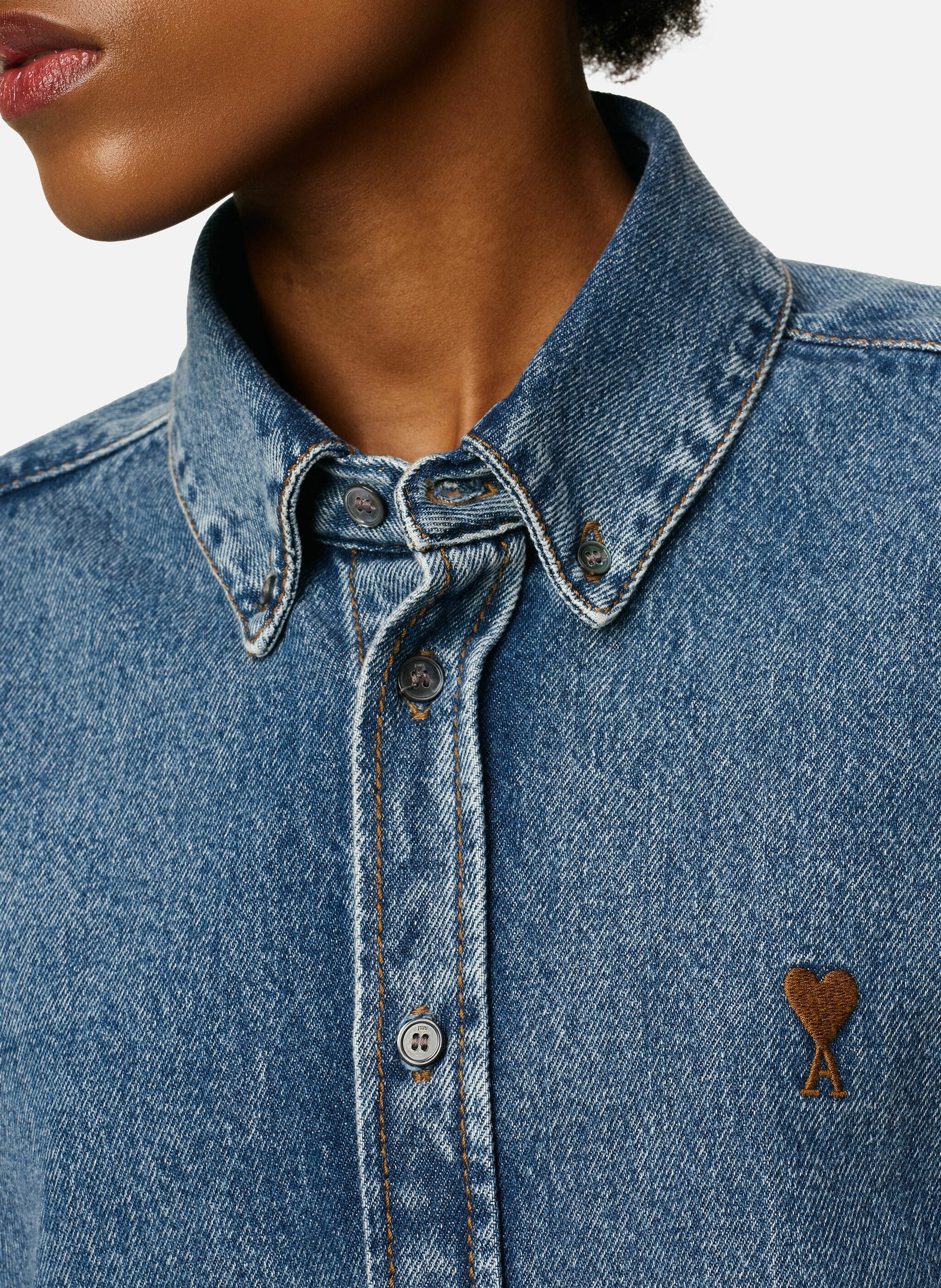 Chemise col boutonné ami de coeur en coton unisexe AMI PARIS Bleu