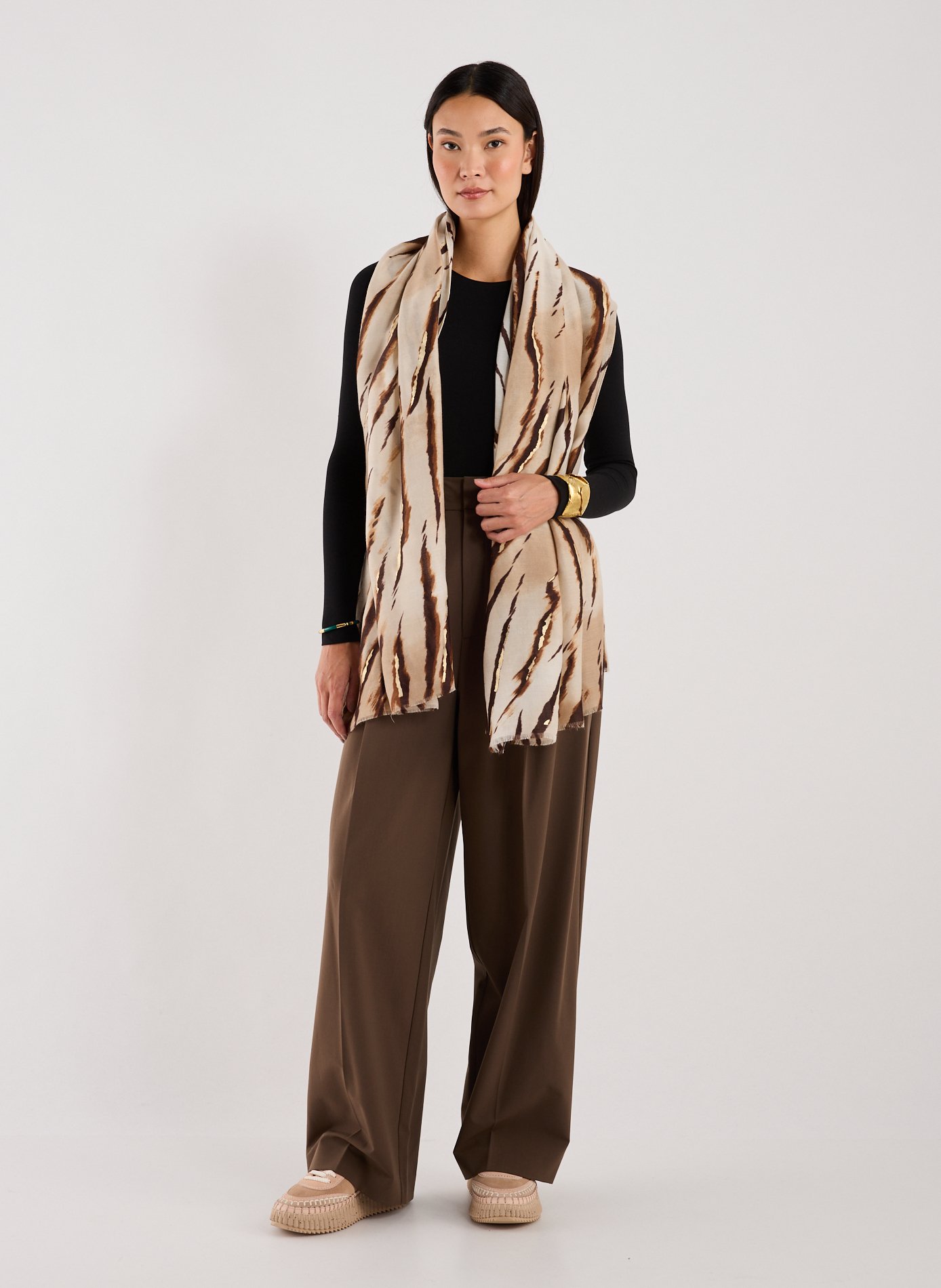 Etole imprimée en coton mélangé AU PRINTEMPS PARIS Beige