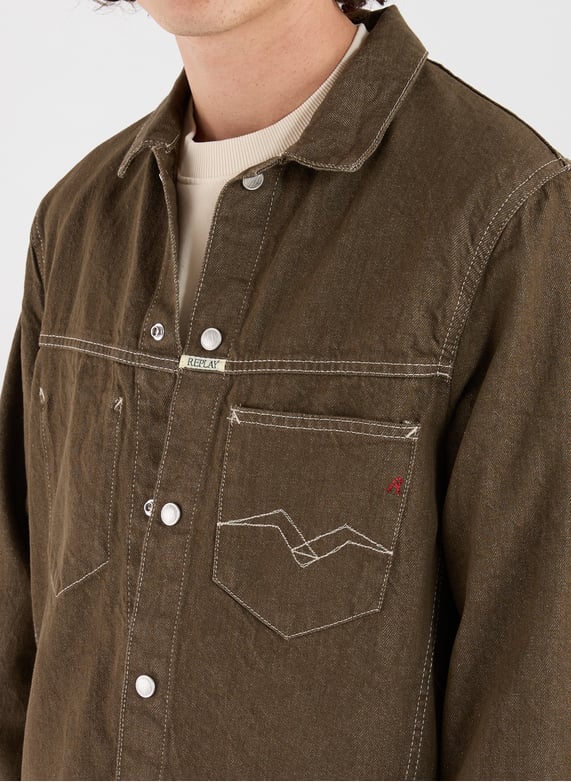 Oversized denim cotton shirt | Brown by REPLAY Oversized denim cotton shirt Brown