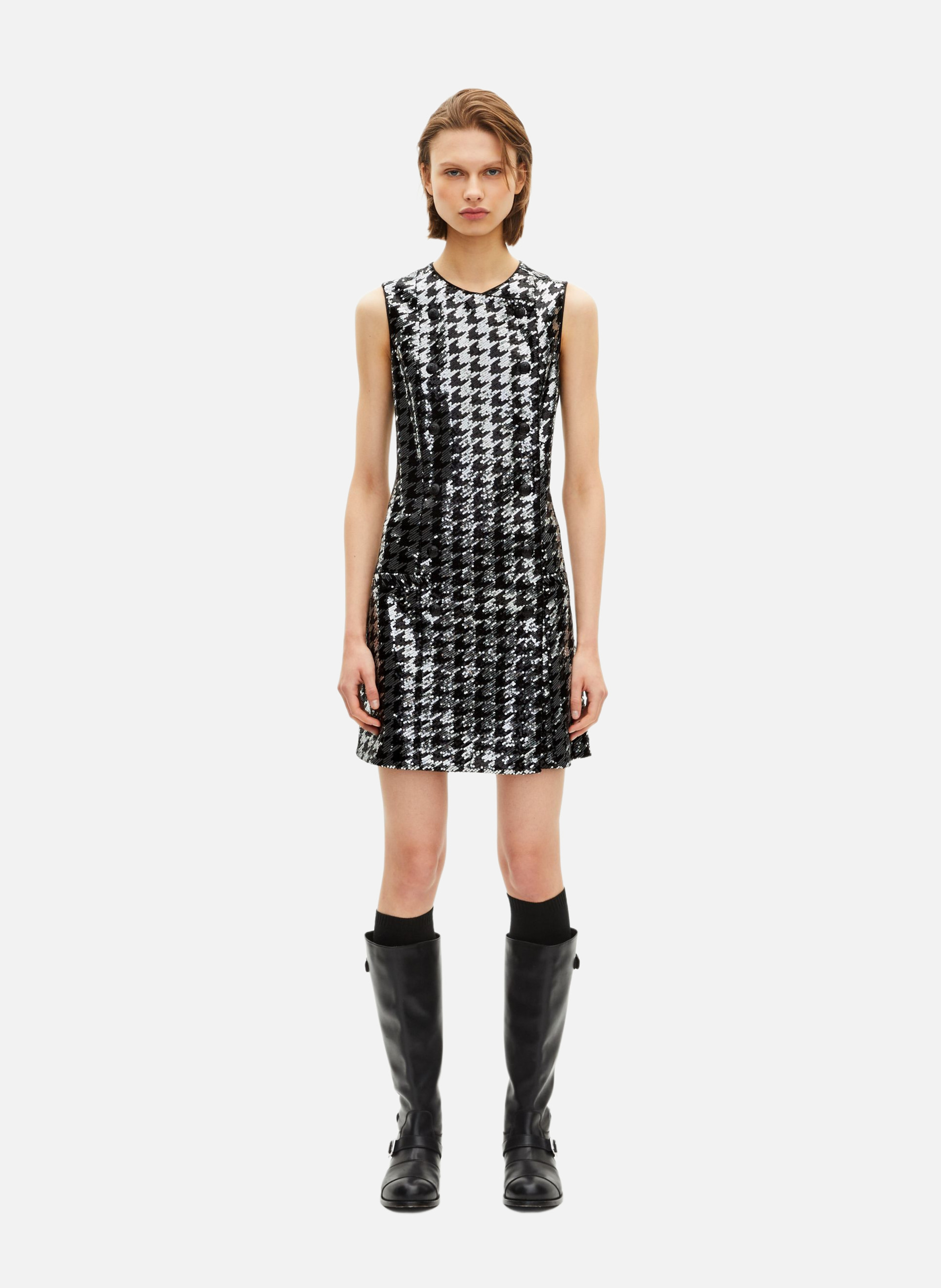 Robe courte en pied de poule à sequins THE KOOPLES Noir