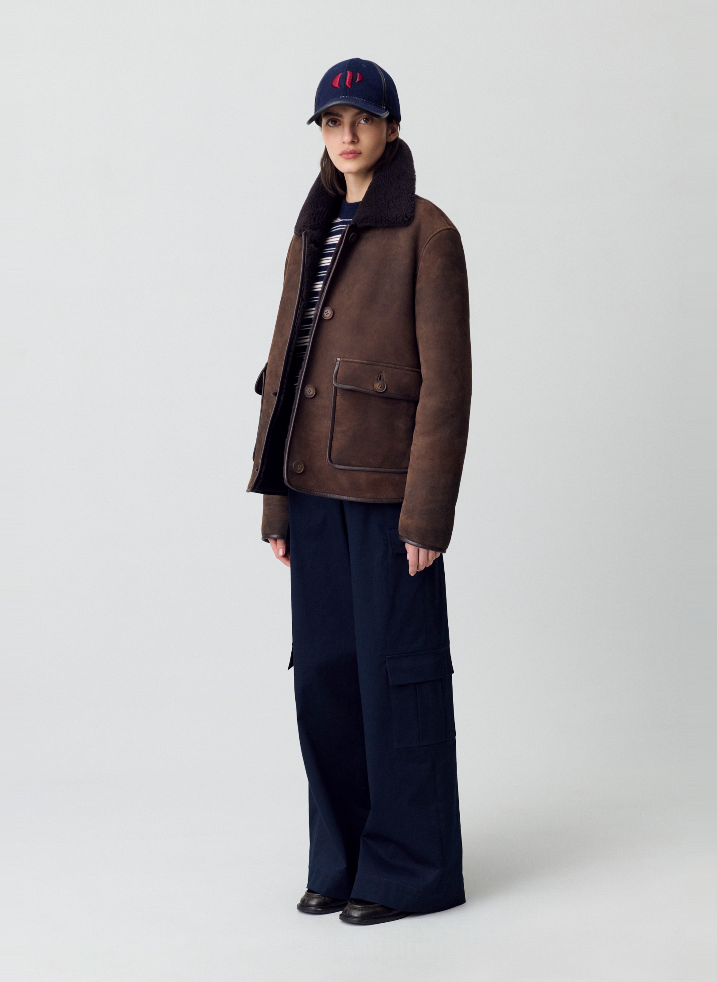 Veste oversize col classique en cuir florine CLAUDIE PIERLOT Marron
