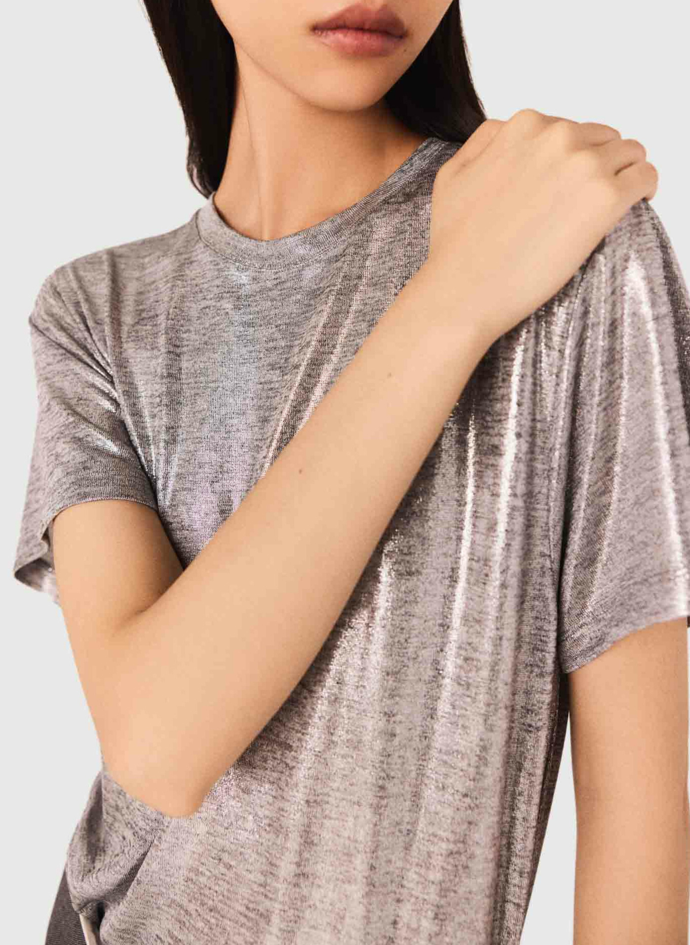 Tee-shirt droit col rond lamé MAJE Argent
