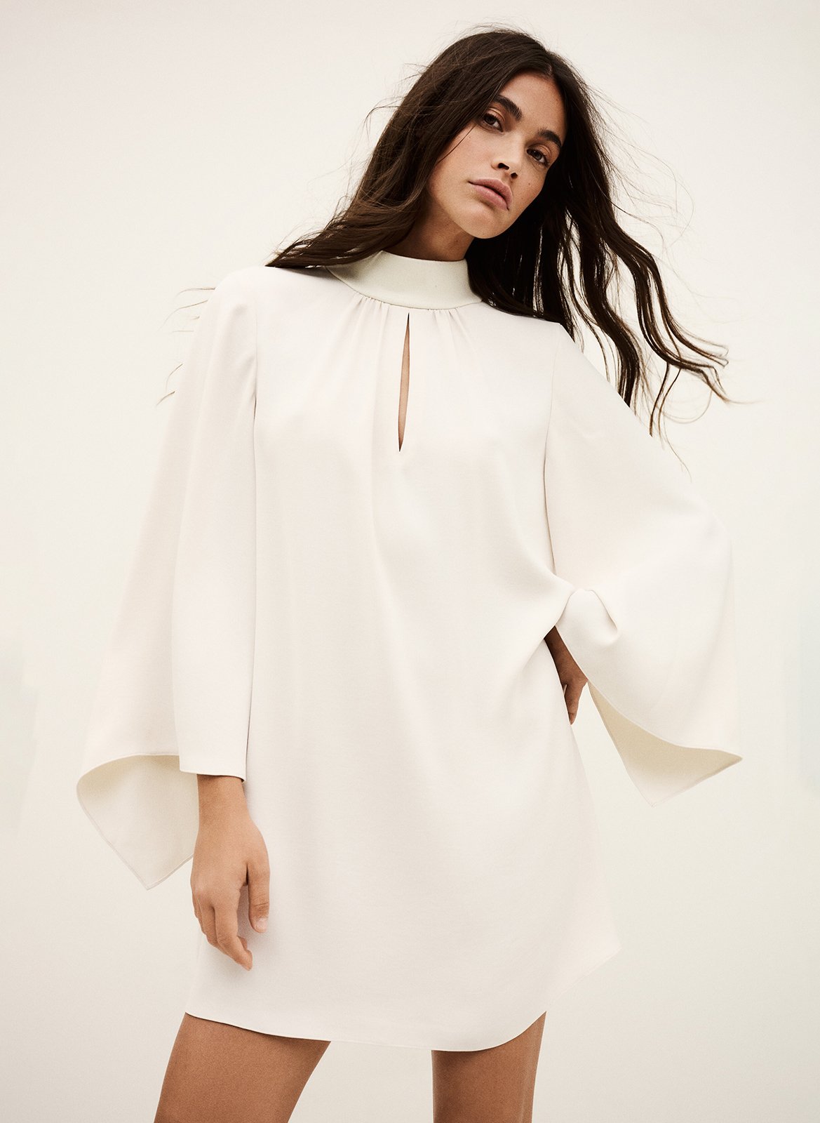 BA&SH Robe courte col montant tori Beige