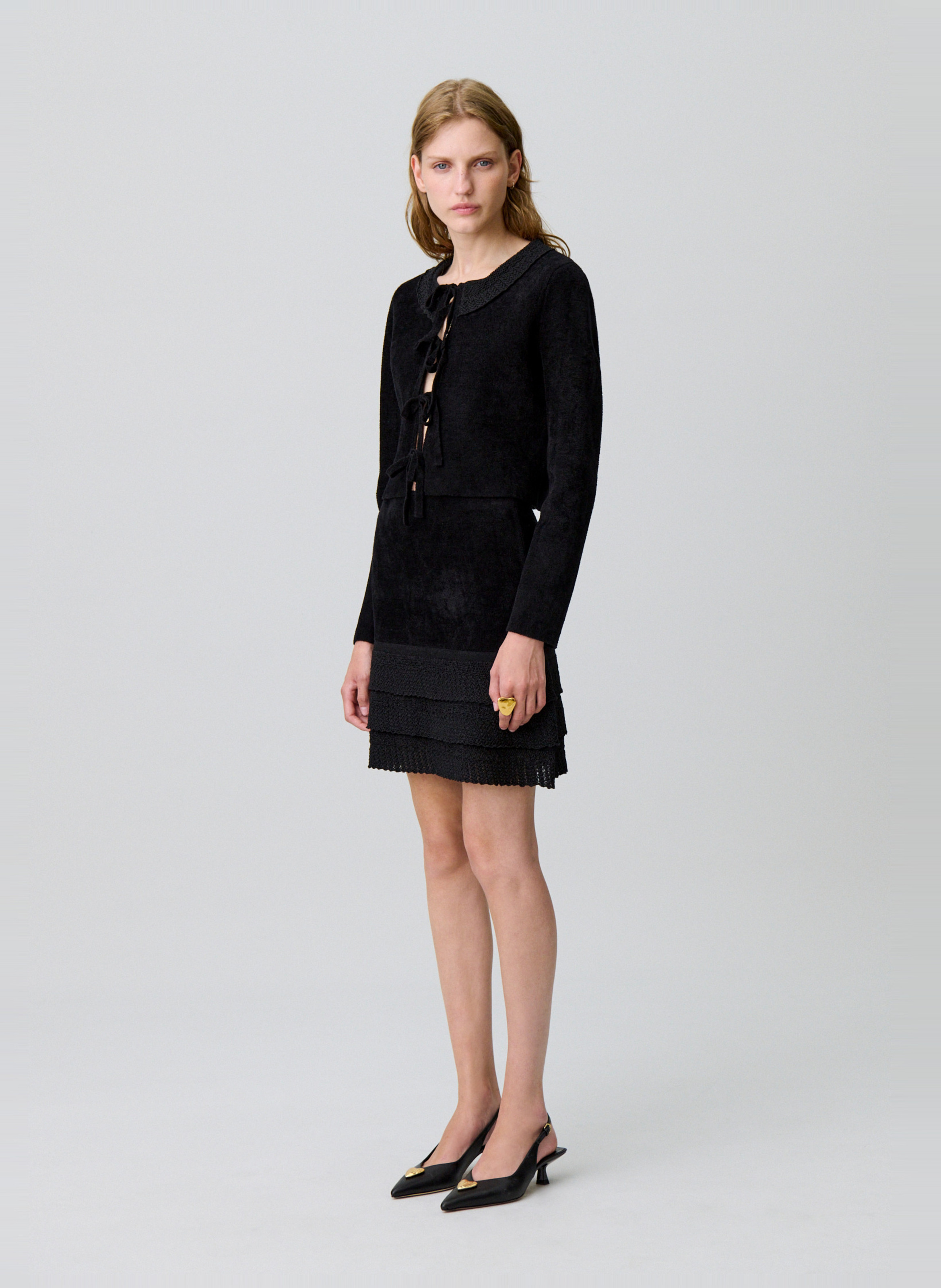 Jupe courte en maille velours marcelina CLAUDIE PIERLOT Noir