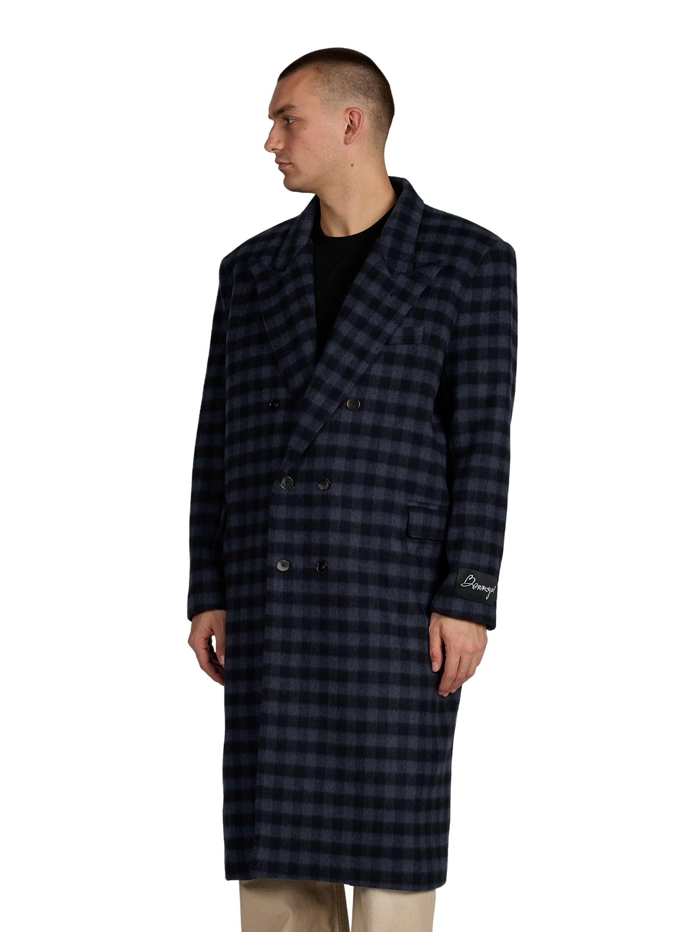 Long checkered coat in blended cotton BENJAMIN BENMOYAL Blue