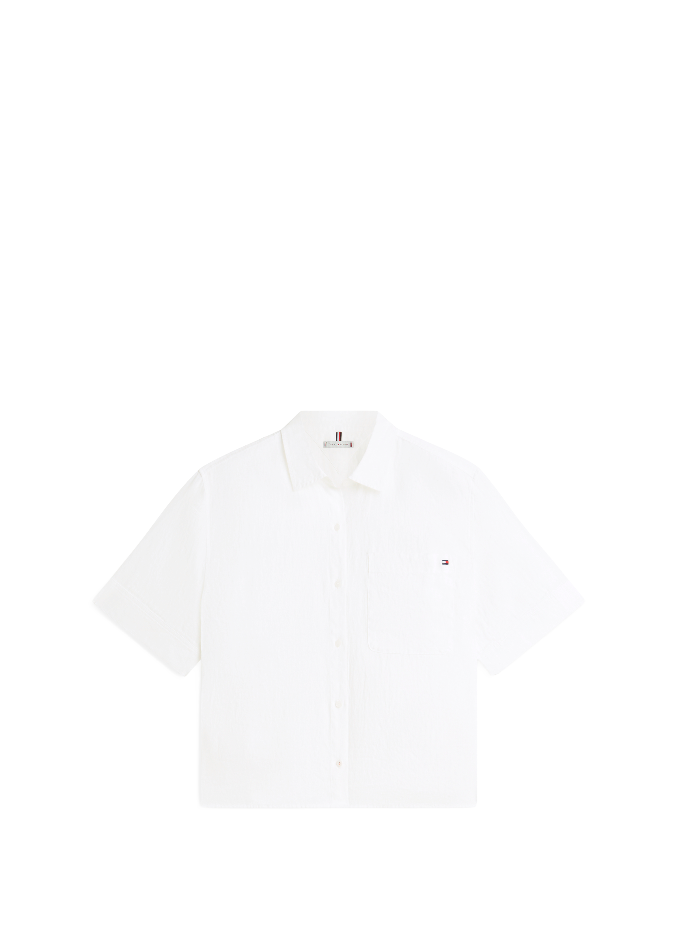 Chemise courte à logo en lin TOMMY HILFIGER Blanc