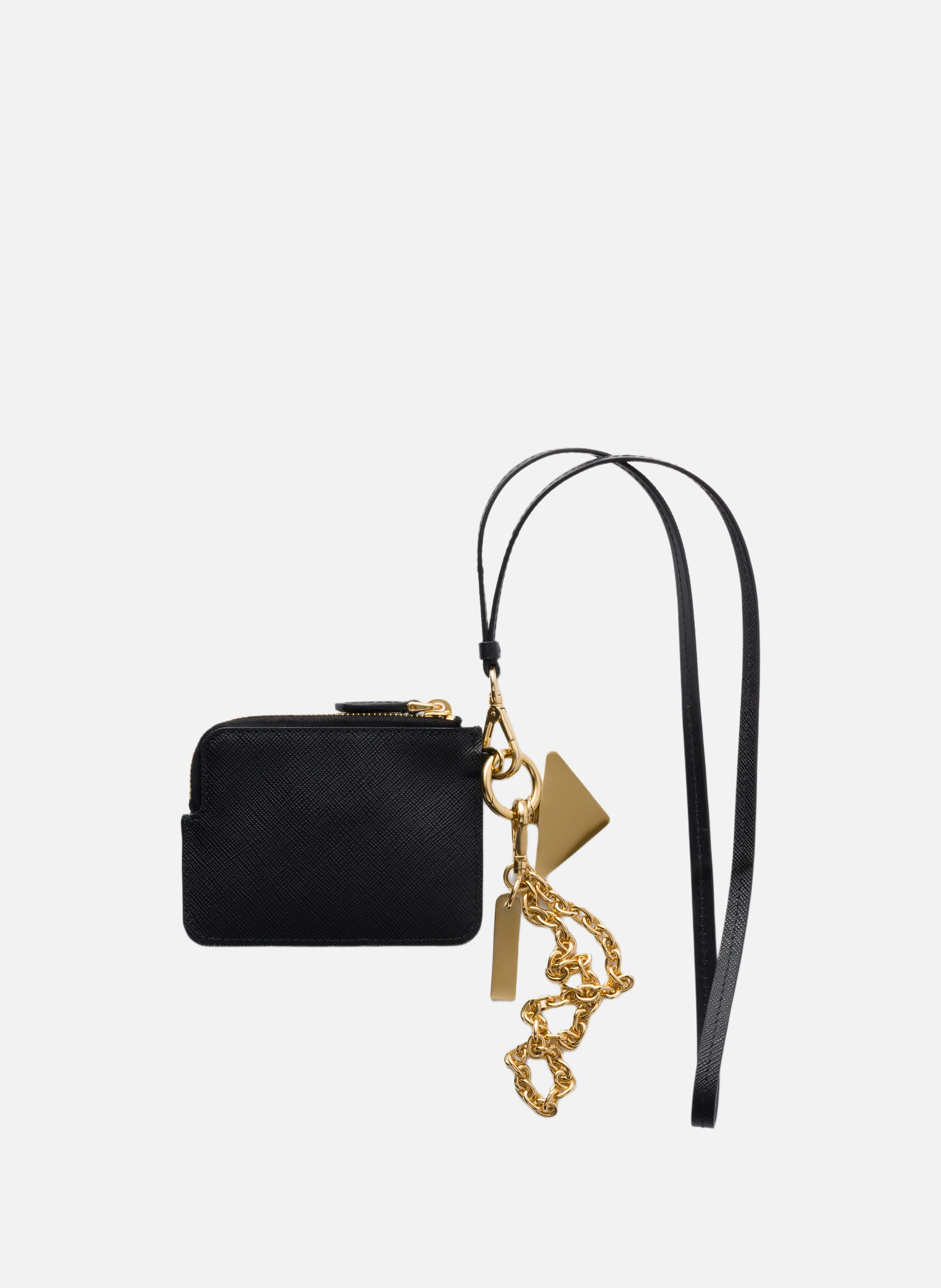 Porte-cartes à bandoulière en cuir saffiano PRADA Noir