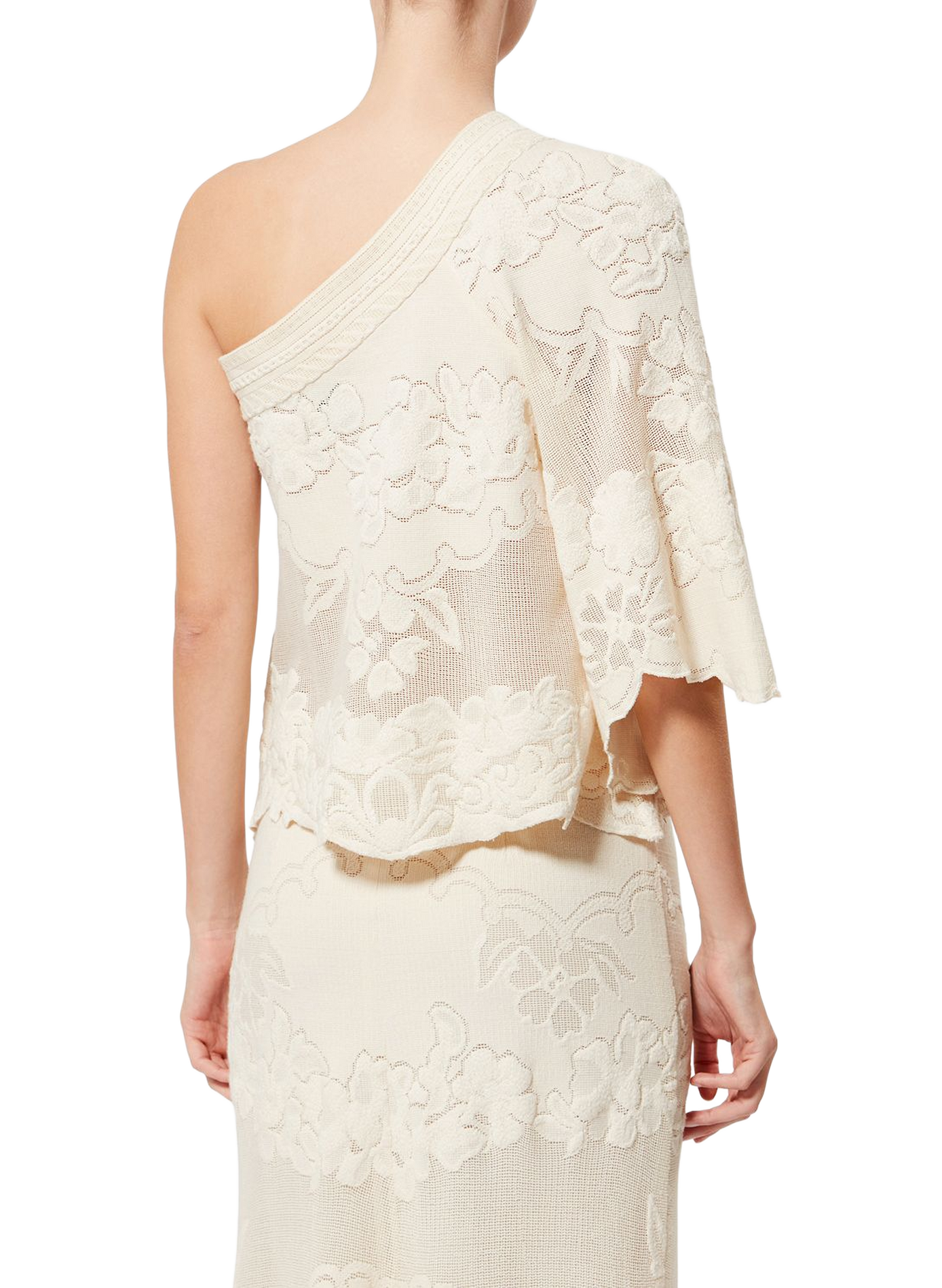 Asymmetrical floral embroidered jacquard cotton top ISABEL MARANT White