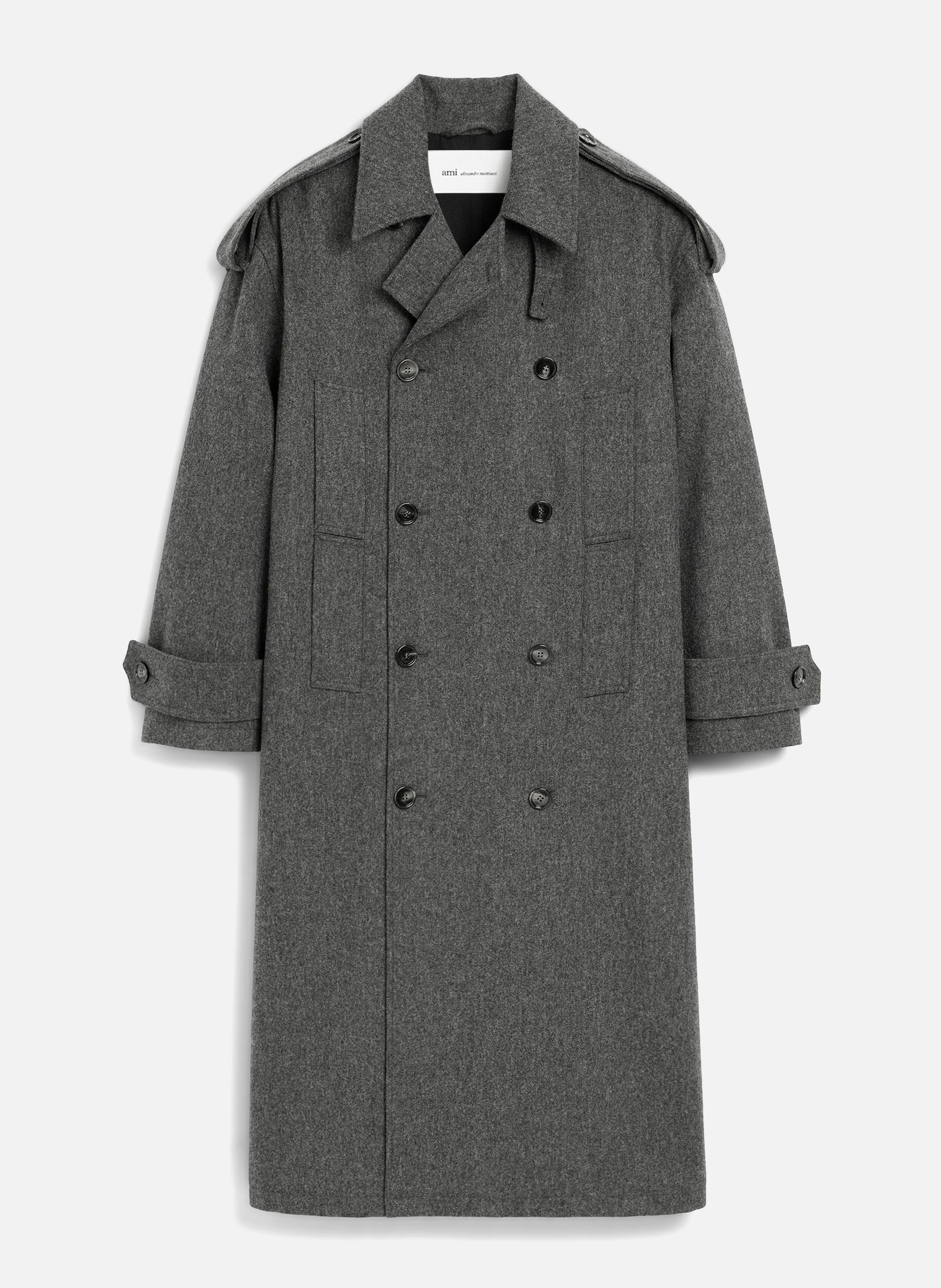 Trench coat unisexe en laine AMI PARIS Gris