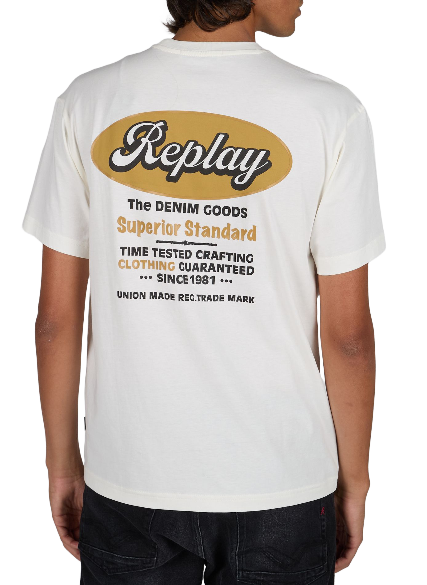 Gerader Baumwoll-T-Shirt mit Siebdruck REPLAY Beige