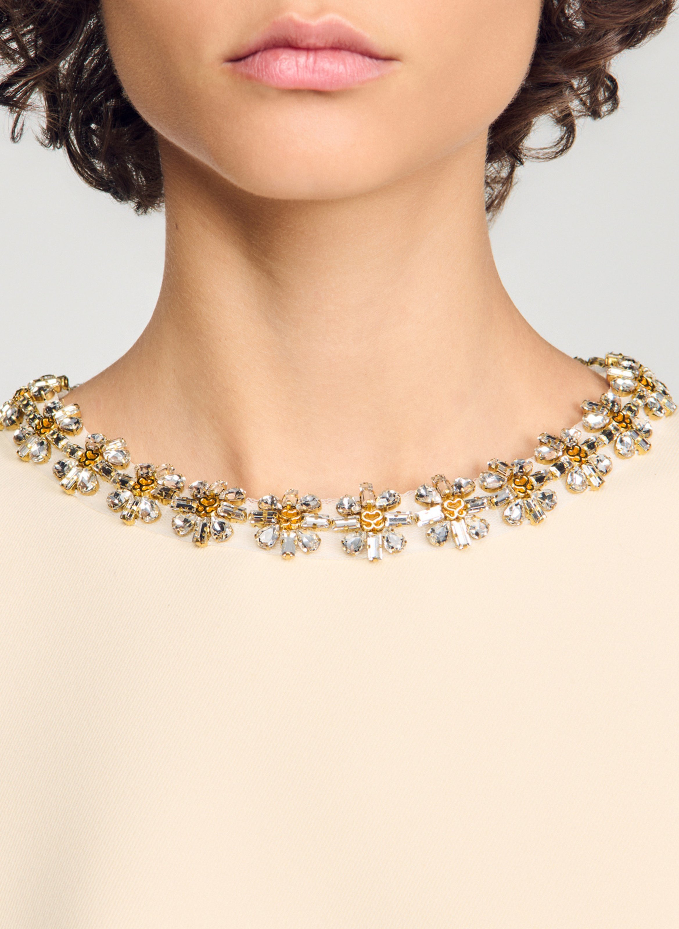 Robe courte à col strass SANDRO Beige