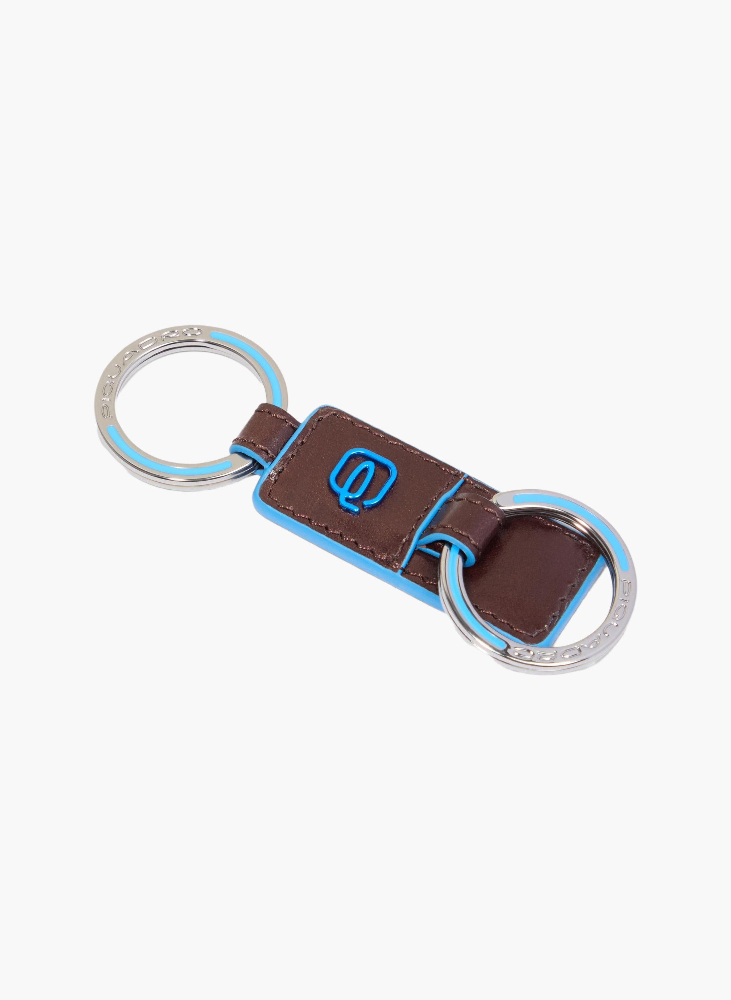 Porte-clés en cuir avec deux anneaux PIQUADRO Marron