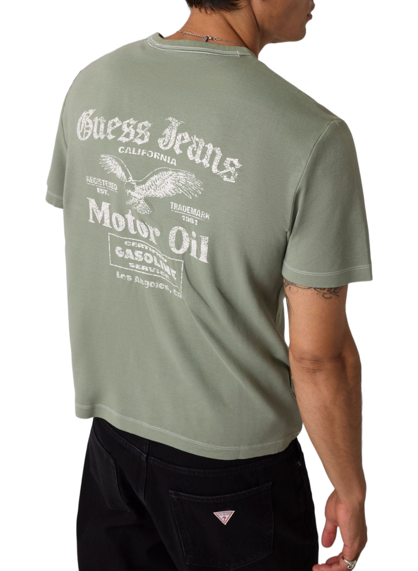 Bedrucktes gerades Baumwoll-T-Shirt GUESS Grun