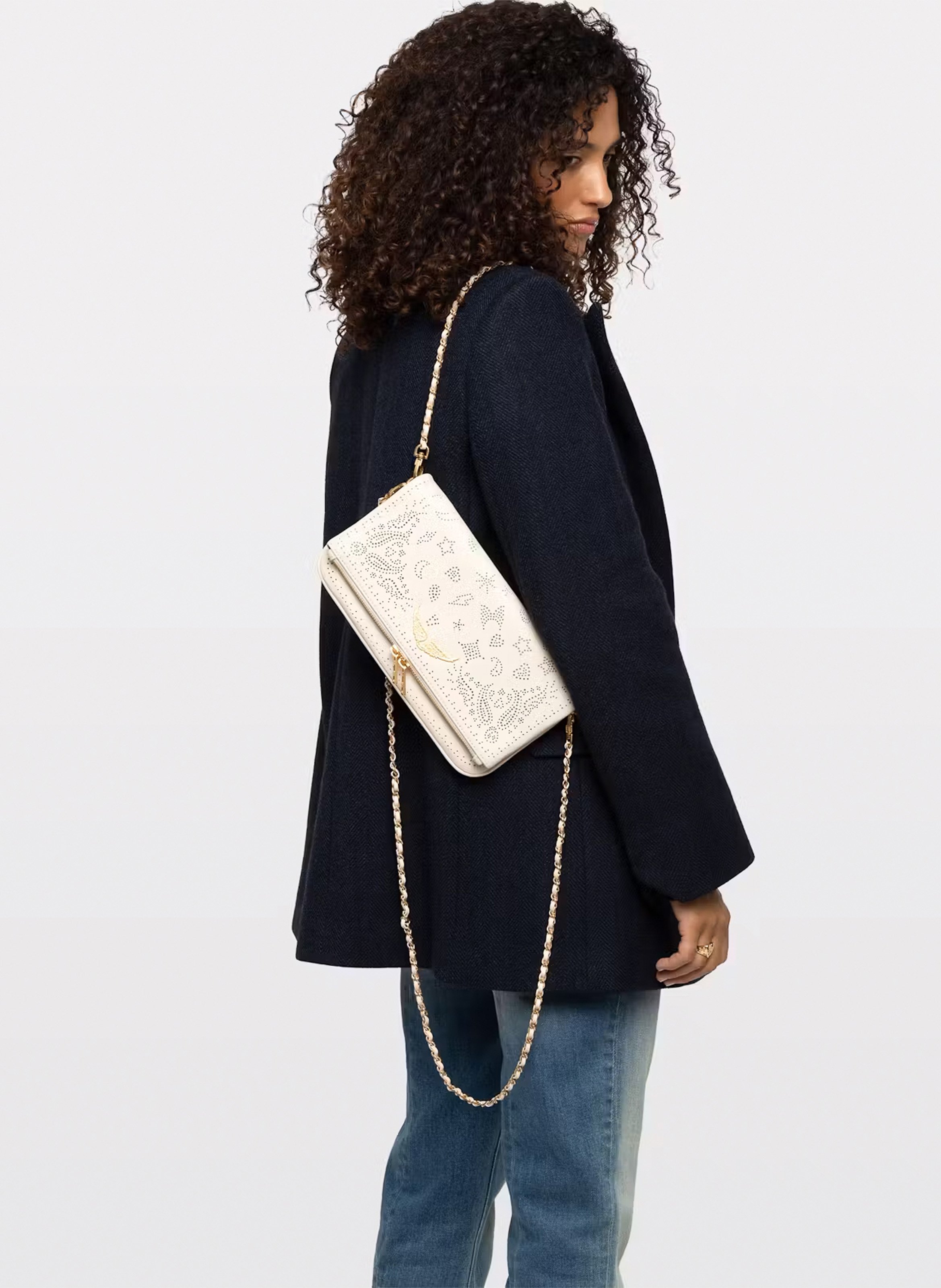 Sac bandoulière à strass en cuir rock ZADIG&VOLTAIRE Blanc