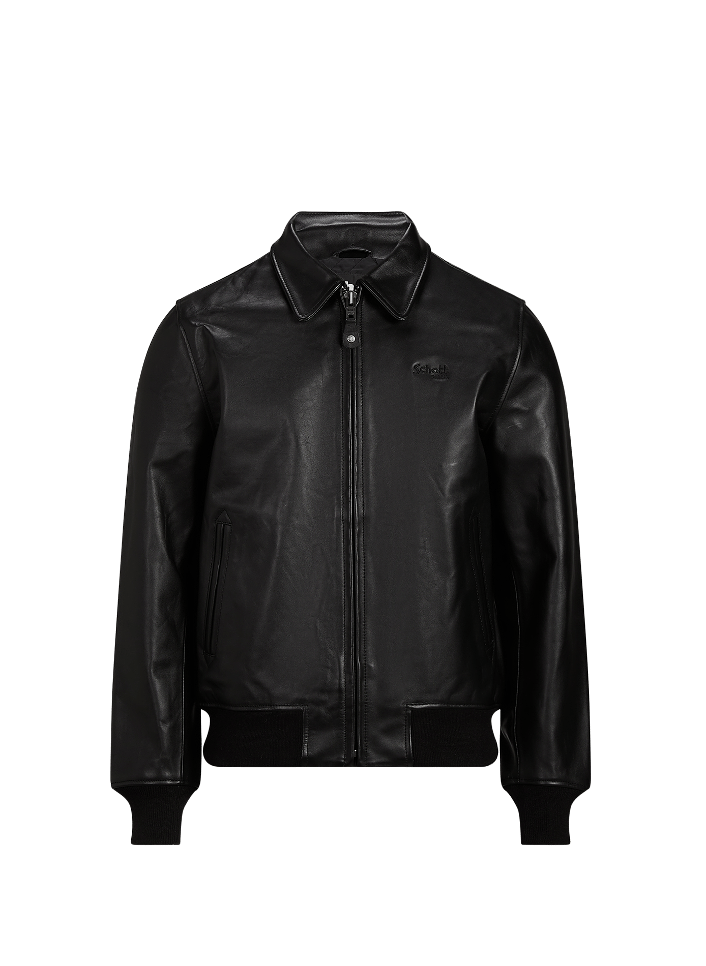 Gerade geschnittene, einfarbige Lederjacke SCHOTT Schwarz
