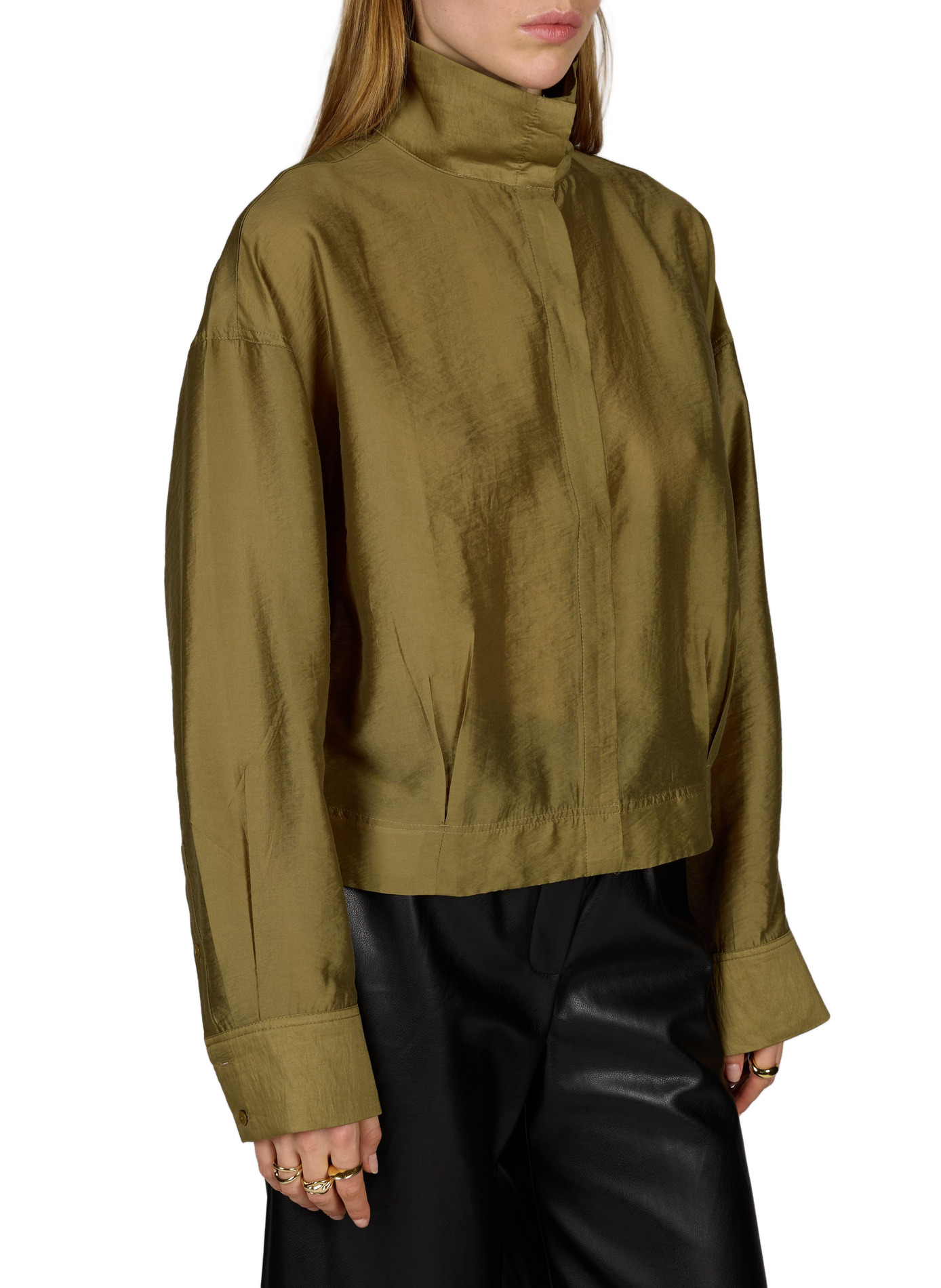 Weites fließendes Top mit Stehkragen ROUGE EDIT Khaki