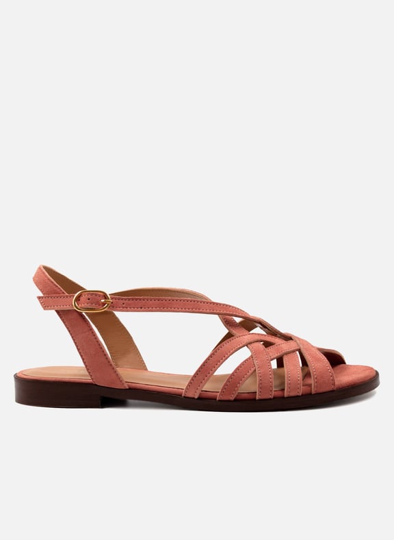 Sandales plates brides cuir daim Rose by JULES & JENN JULES & JENN Sandales plates brides cuir daim Rose
