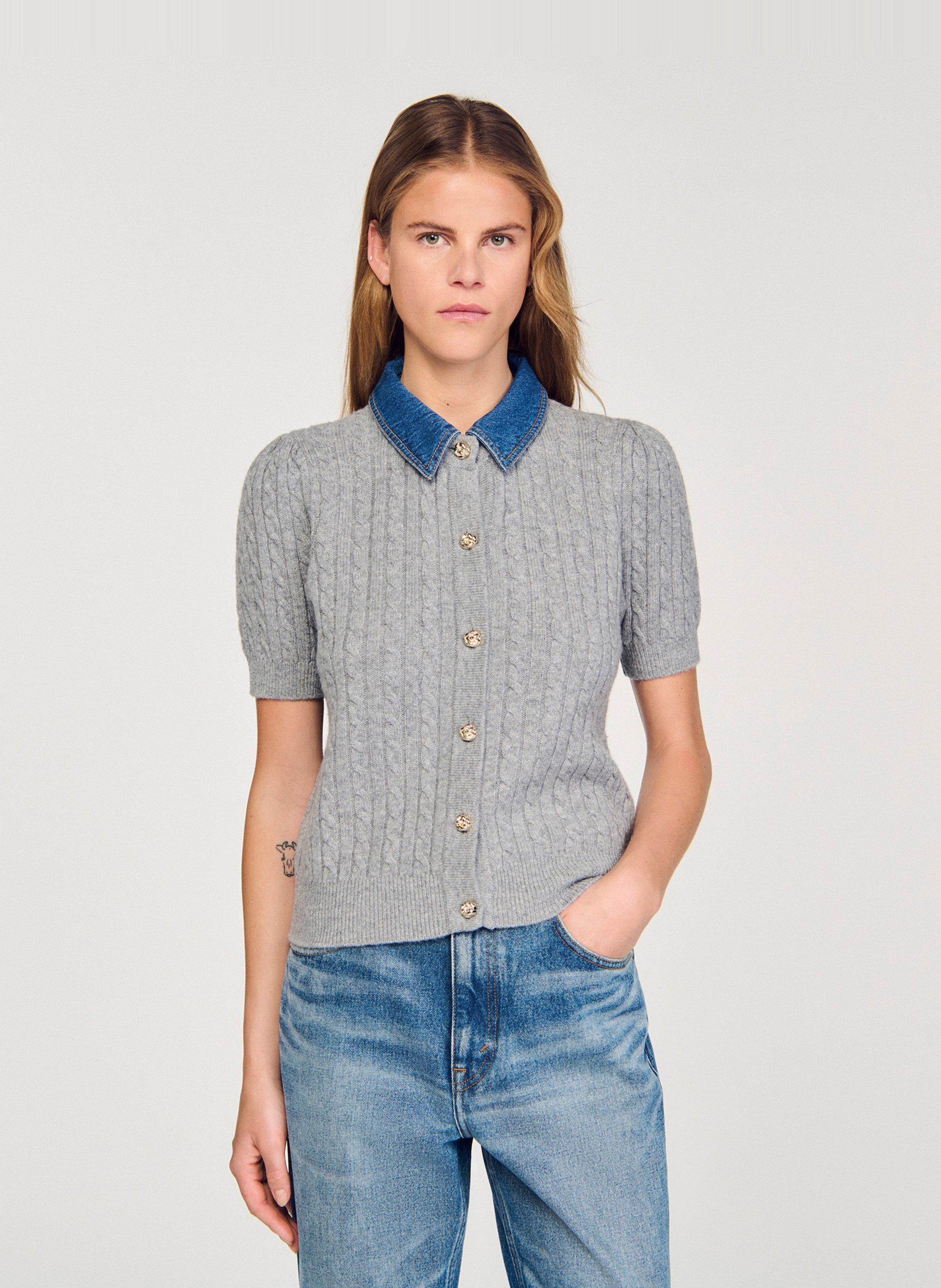 Cardigan droit en laine mélangée SANDRO Gris