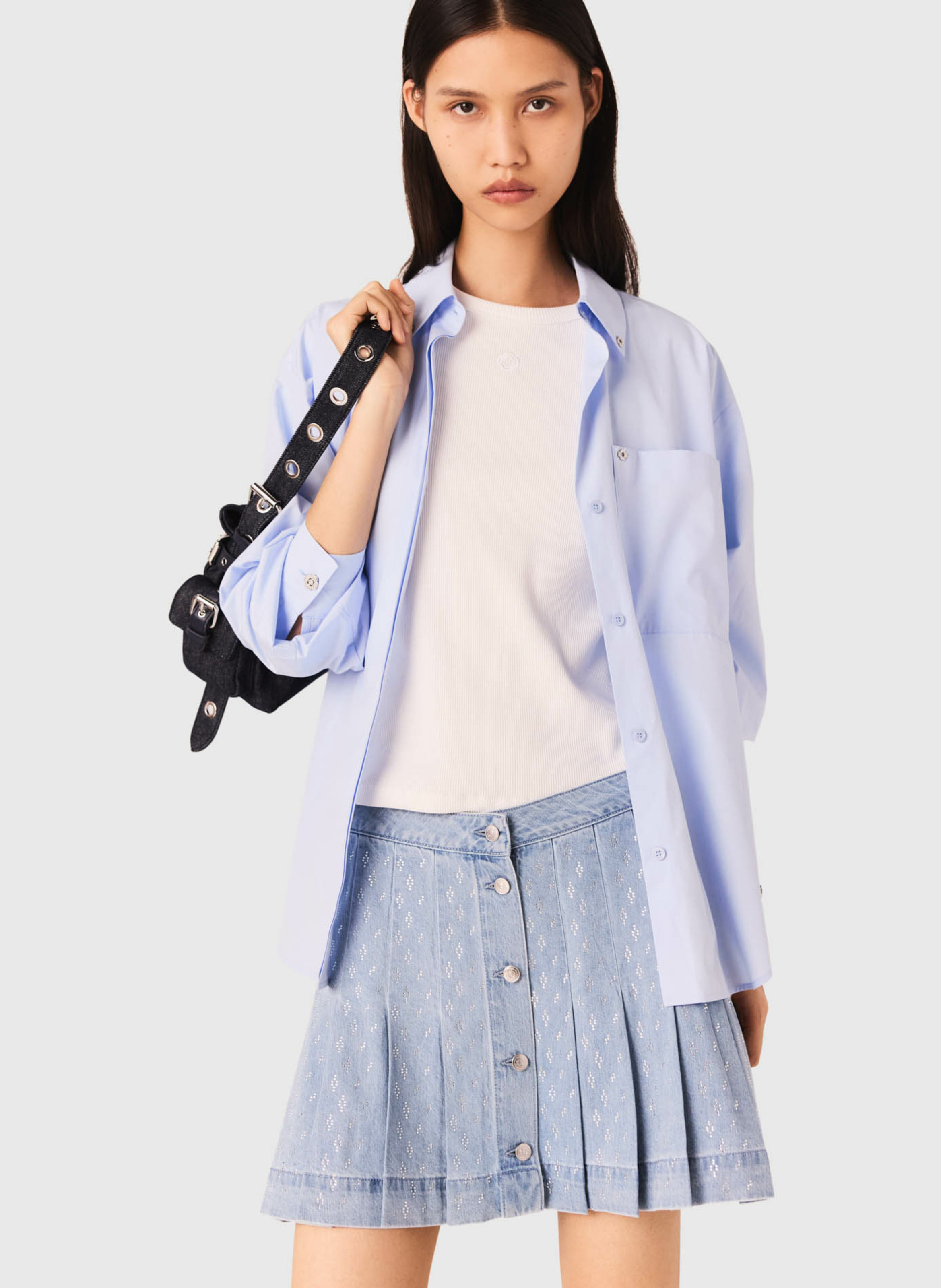 Jean droite plissée en coton MAJE Bleu