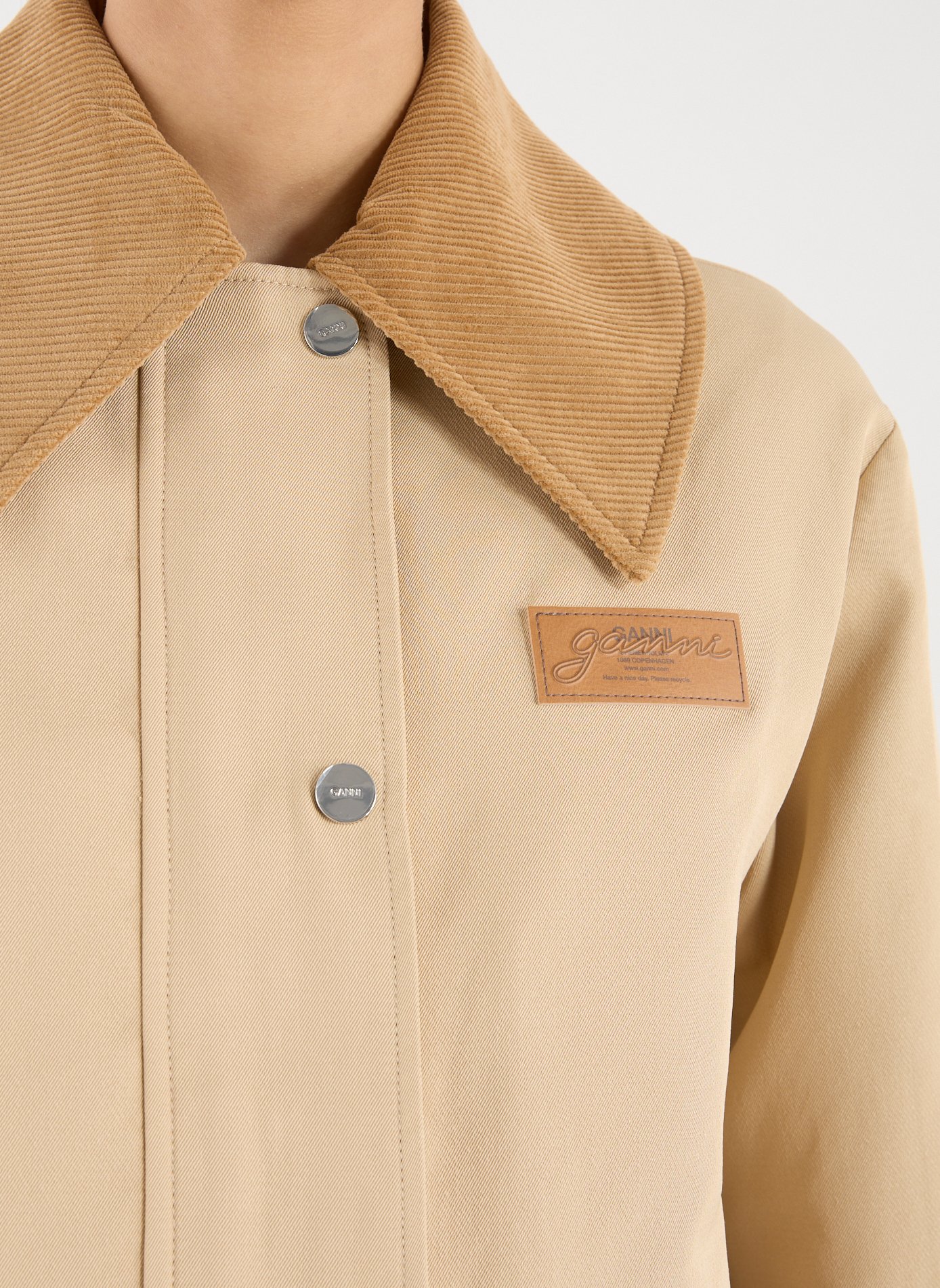 Mid-length jacket with contrasting collar GANNI Khaki