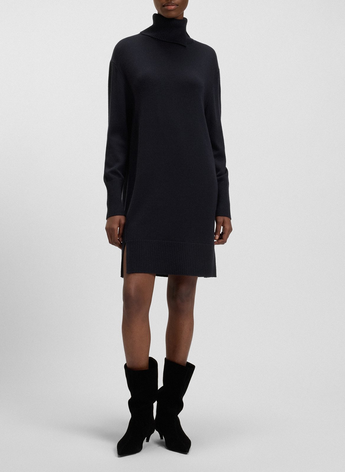 BOSS Robe pull droite col roulé en laine mélangée Bleu