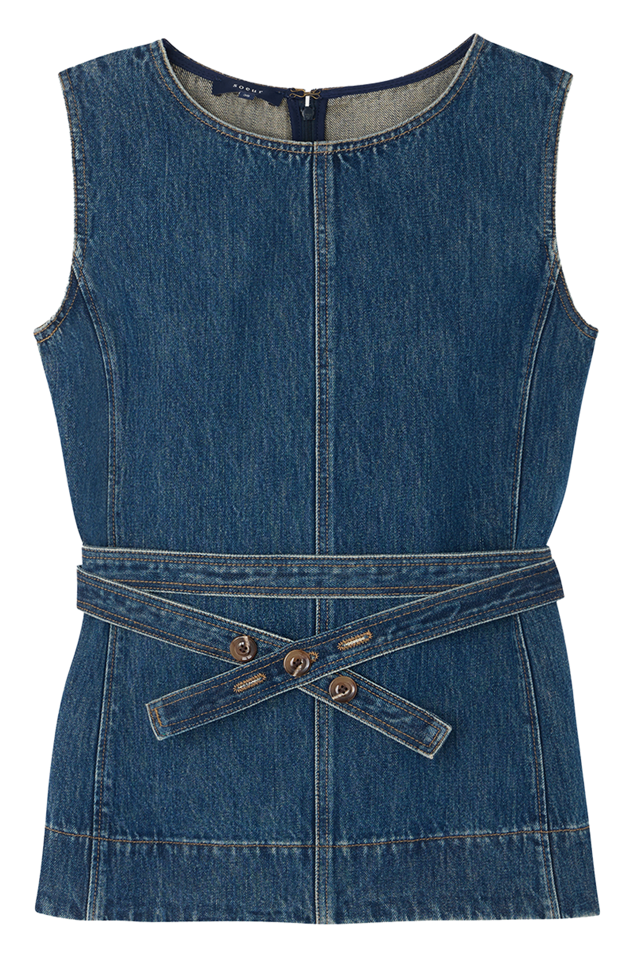 Top col rond en denim Chance SOEUR Bleu