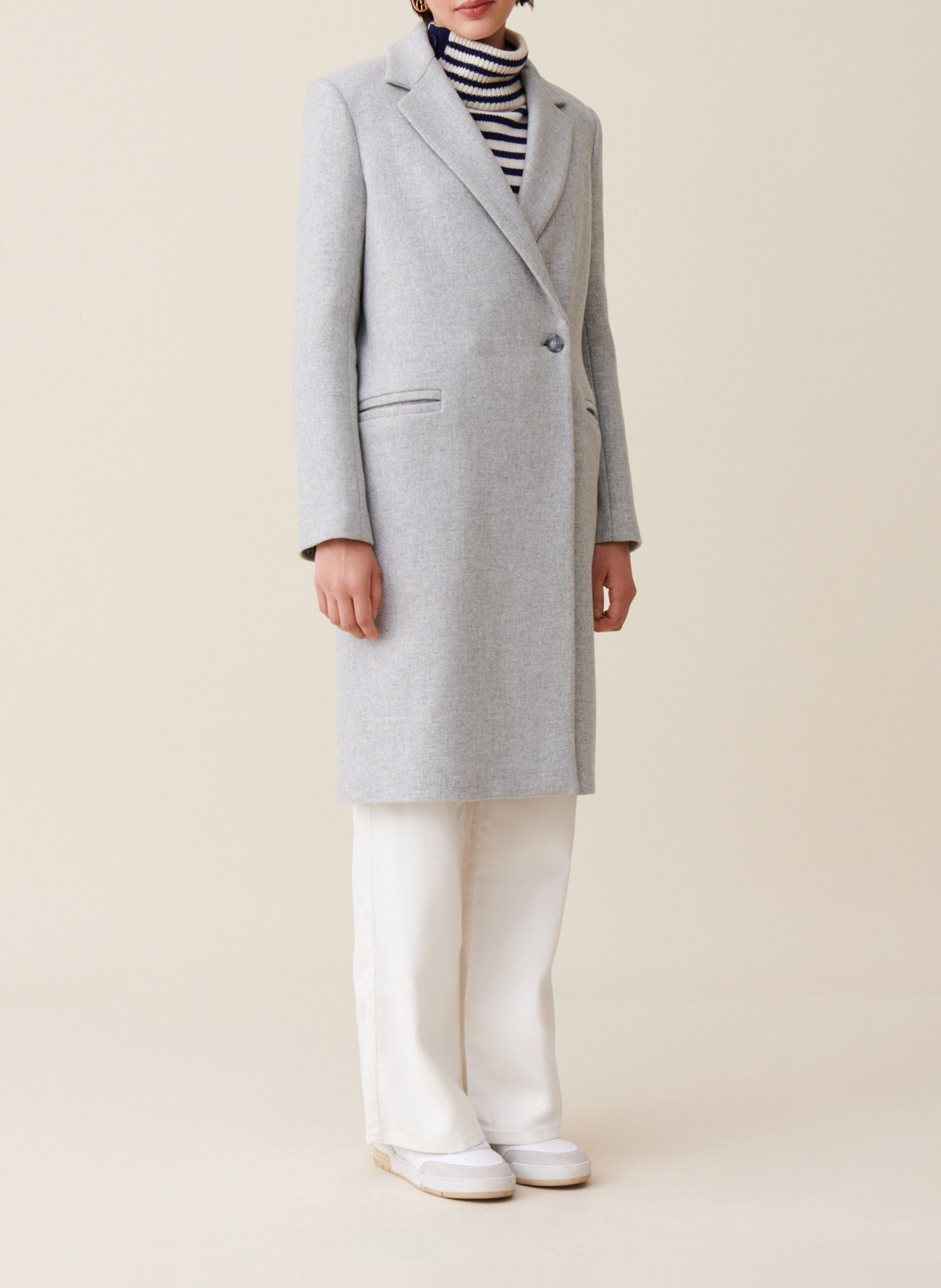 Manteau droit col tailleur en laine mélangée CLAUDIE PIERLOT Gris