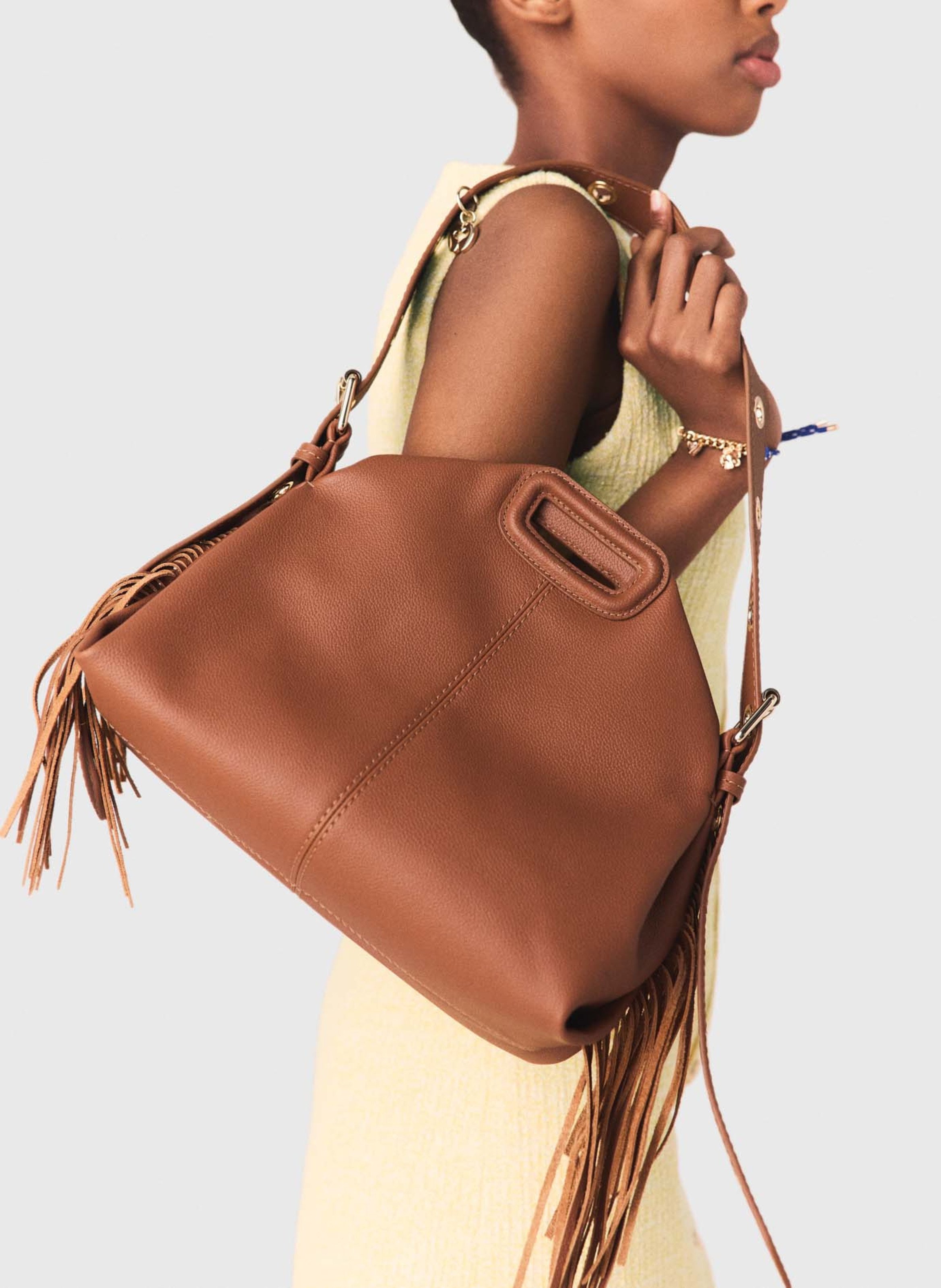 Sac bandoulière en cuir miss m MAJE Marron