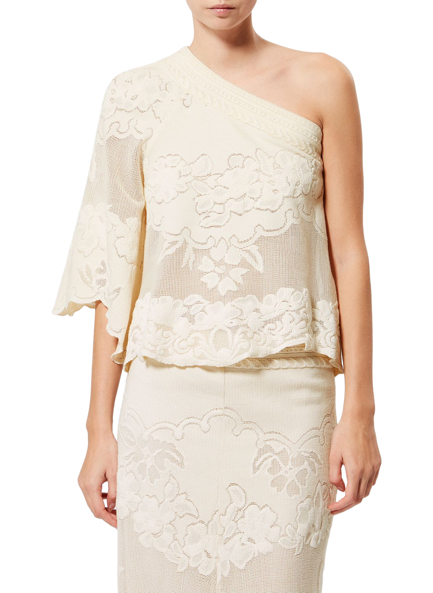 Asymmetrical floral embroidered jacquard cotton top ISABEL MARANT White