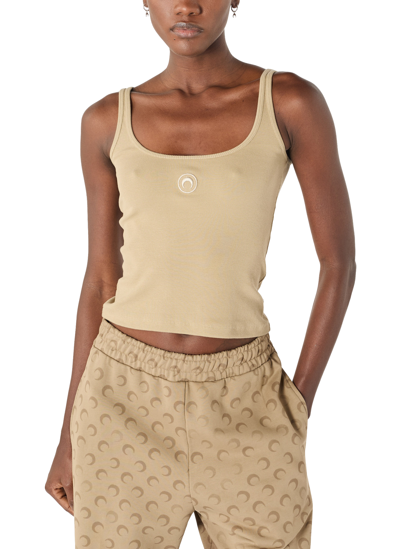 Débardeur cropped côtelé logo moon en coton biologique MARINE SERRE Beige