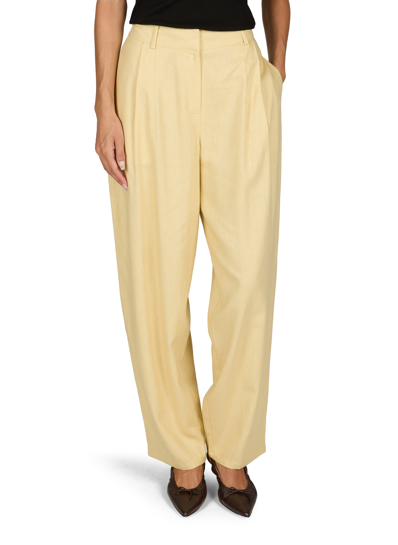 Wide-leg trousers in blended linen TOPSHOP Yellow