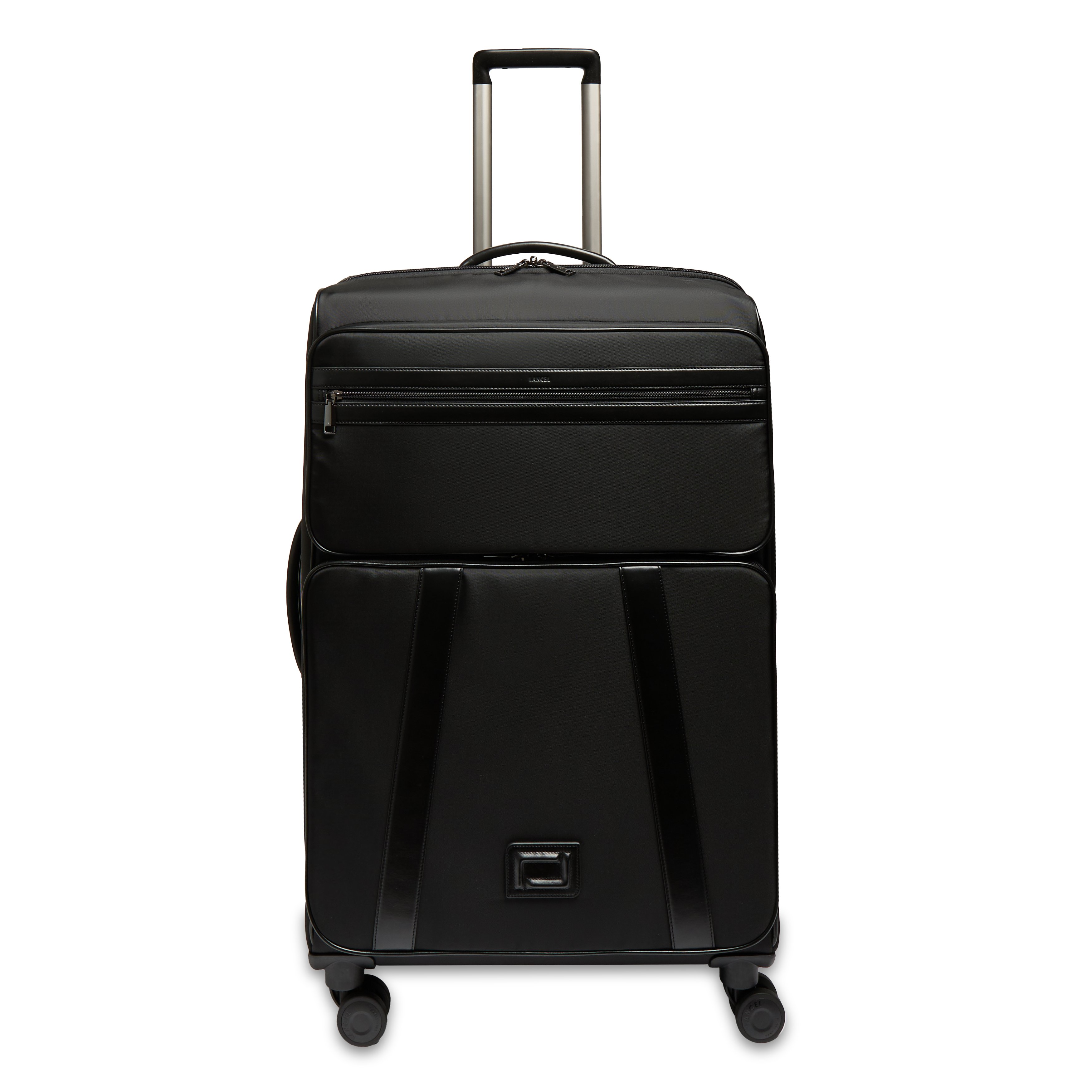 Valise souple grande format à 4 roues avec détails en cuir LANCEL Noir